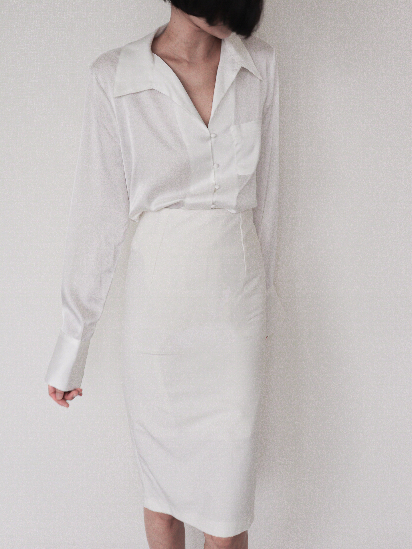 Silky Covered Button Blouse_Ivory