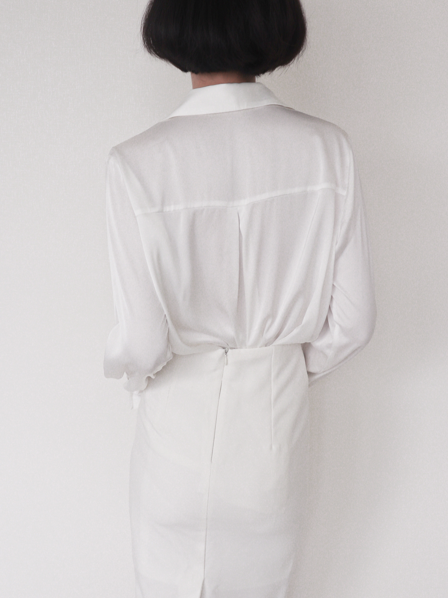 Silky Covered Button Blouse_Ivory