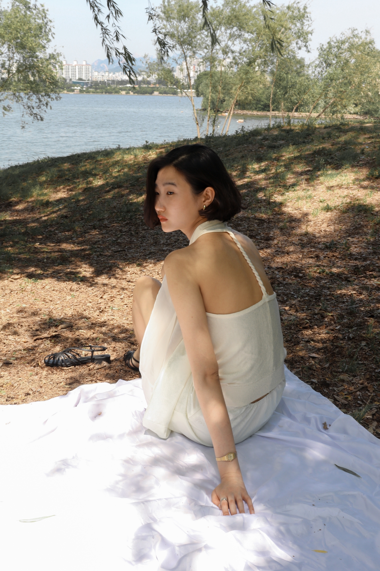 Twisted Halter Knit Top_Ivory