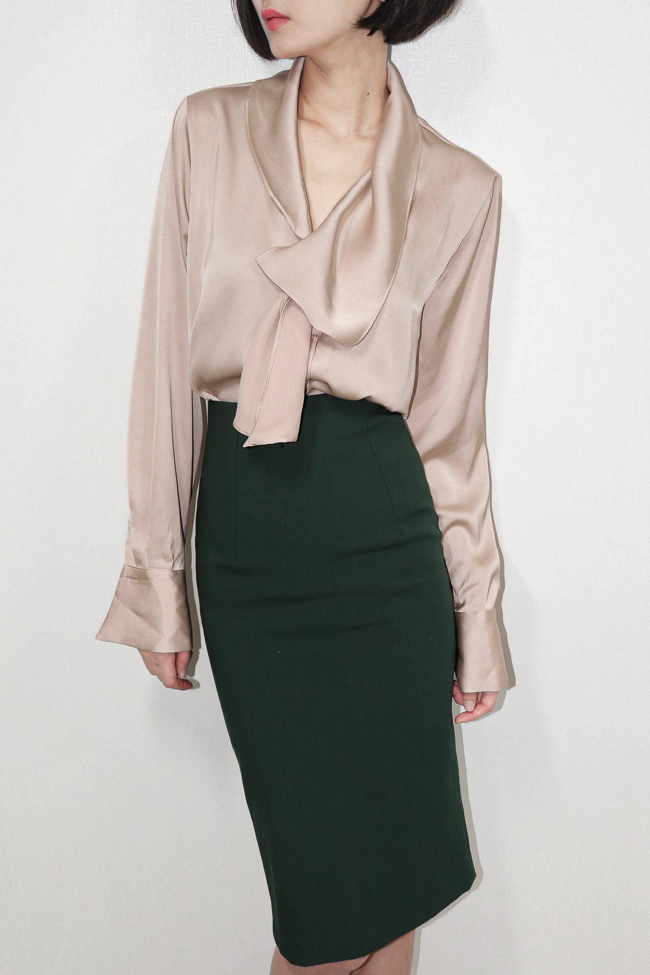Scarf Collar Silky Blouse_Ivory 복제