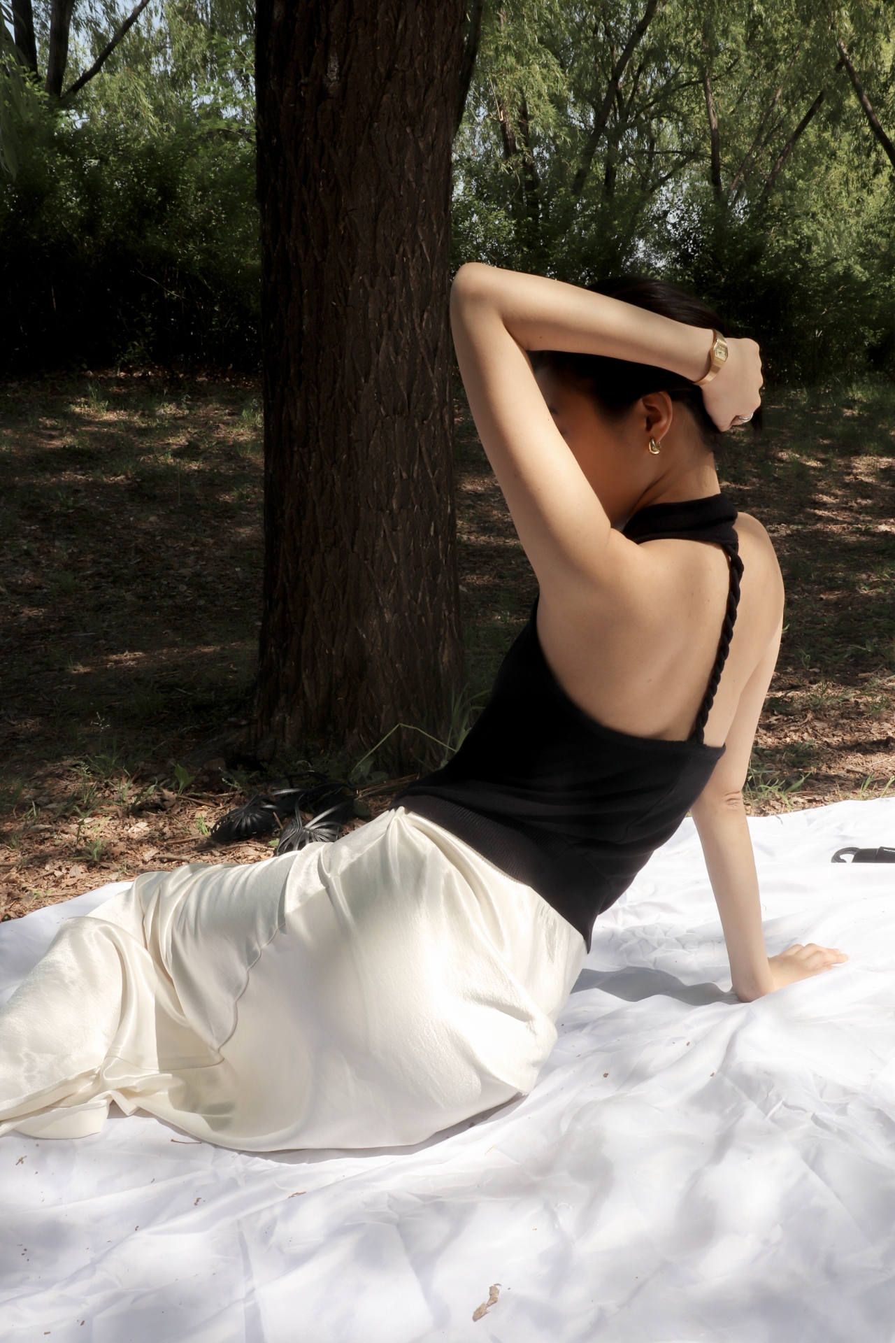 Fluid Satin Maxi Skirt_Ivory