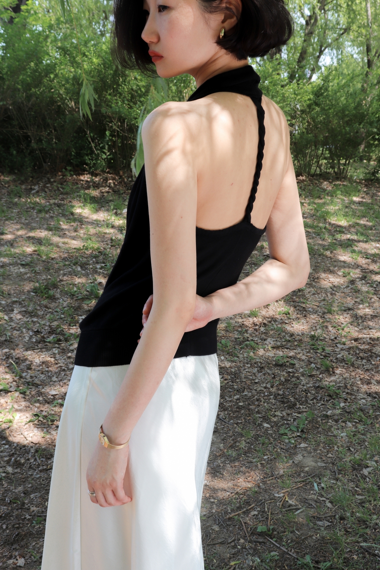 Twisted Halter Knit Top_Black
