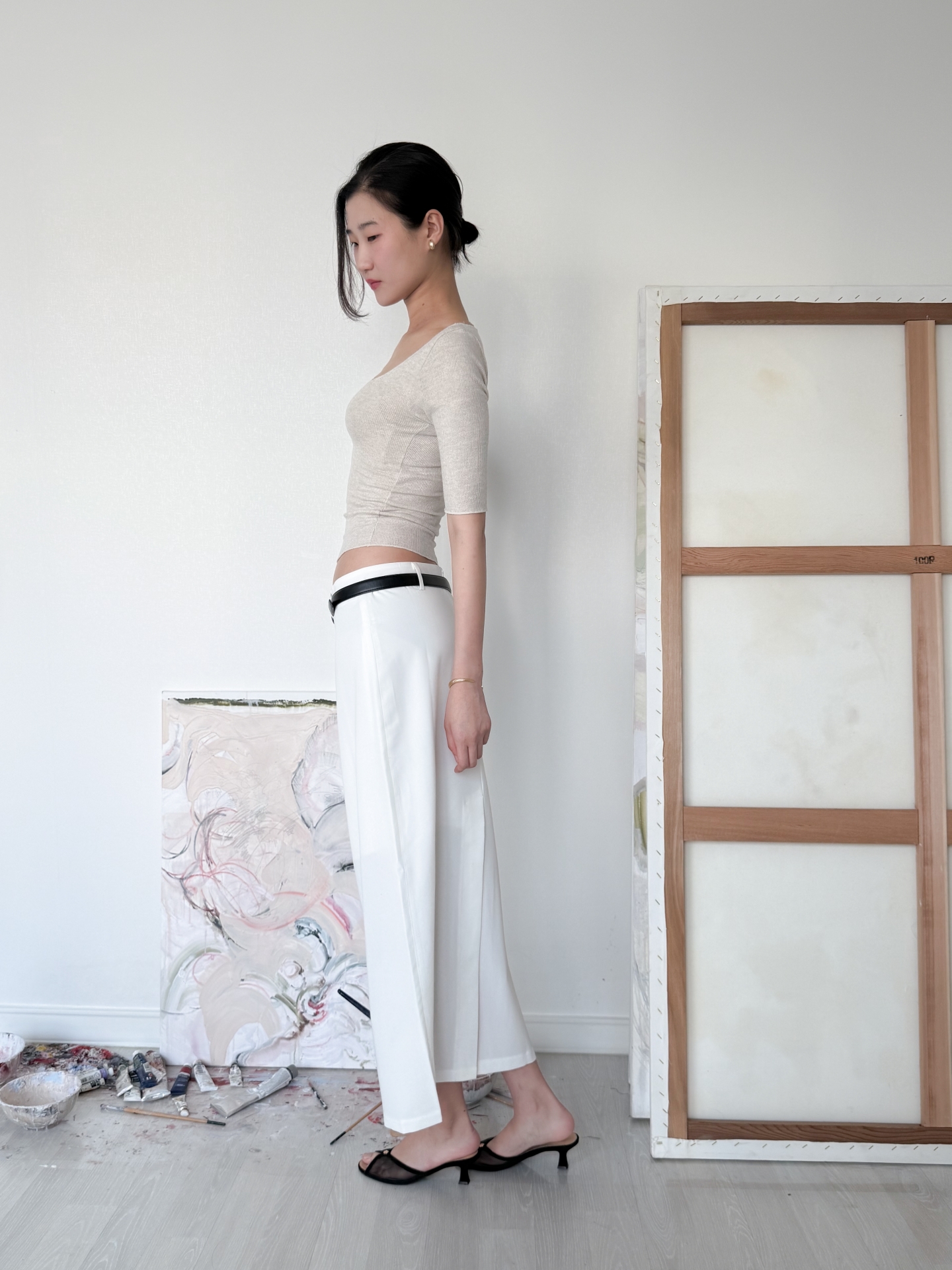 Low-Rise Tailored Maxi Skirt_White