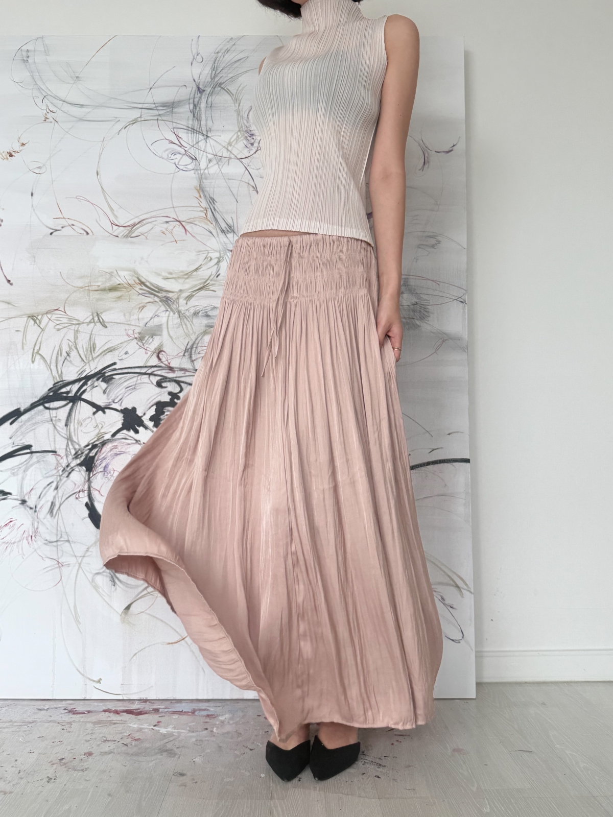 Étoile Wrinkle Maxi Skirt_Beige Pink