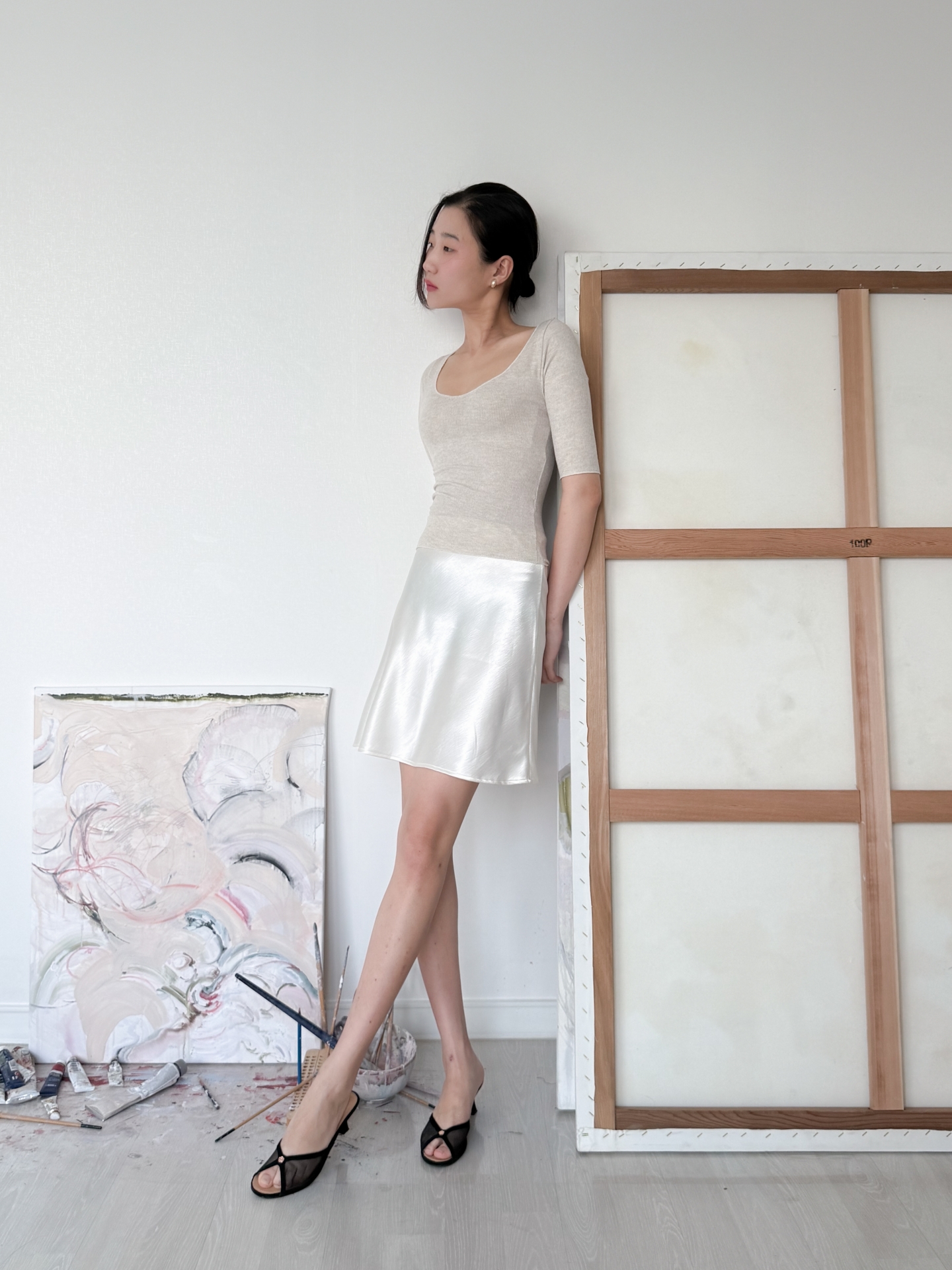 Lumière Satin Mini Skirt_Ivory