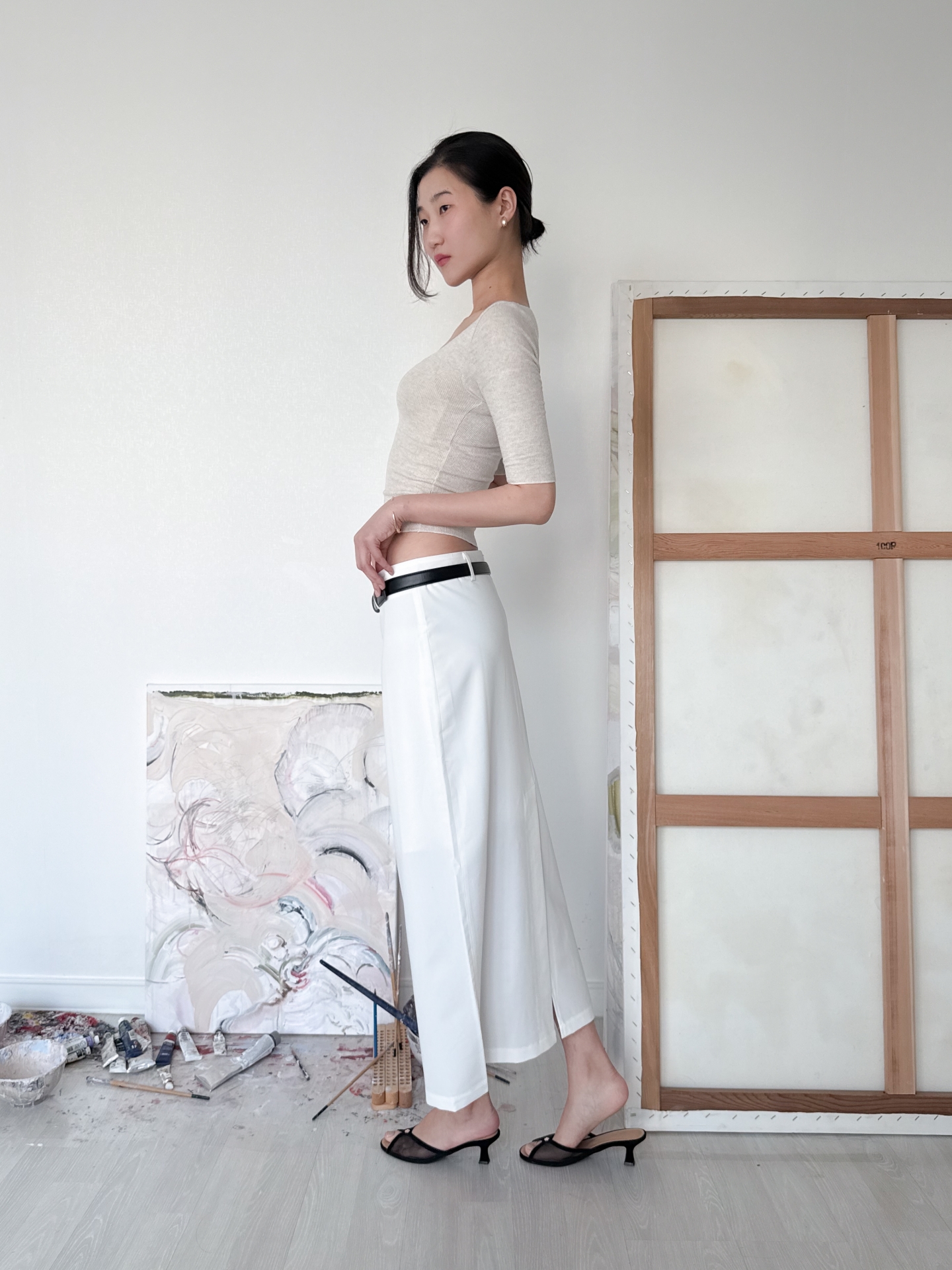 Low-Rise Tailored Maxi Skirt_White