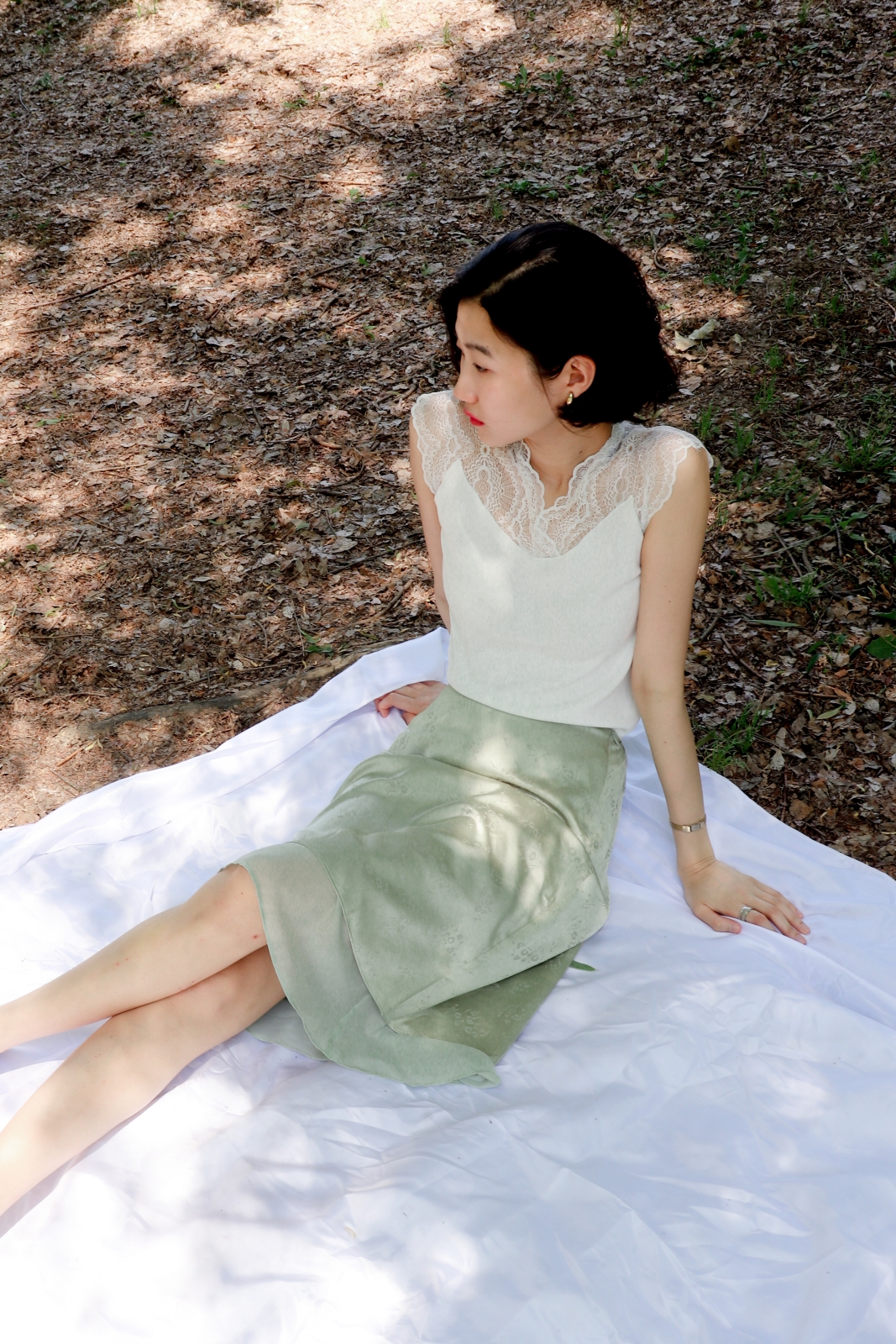 Jardin Layered Satin Skirt_Ivory