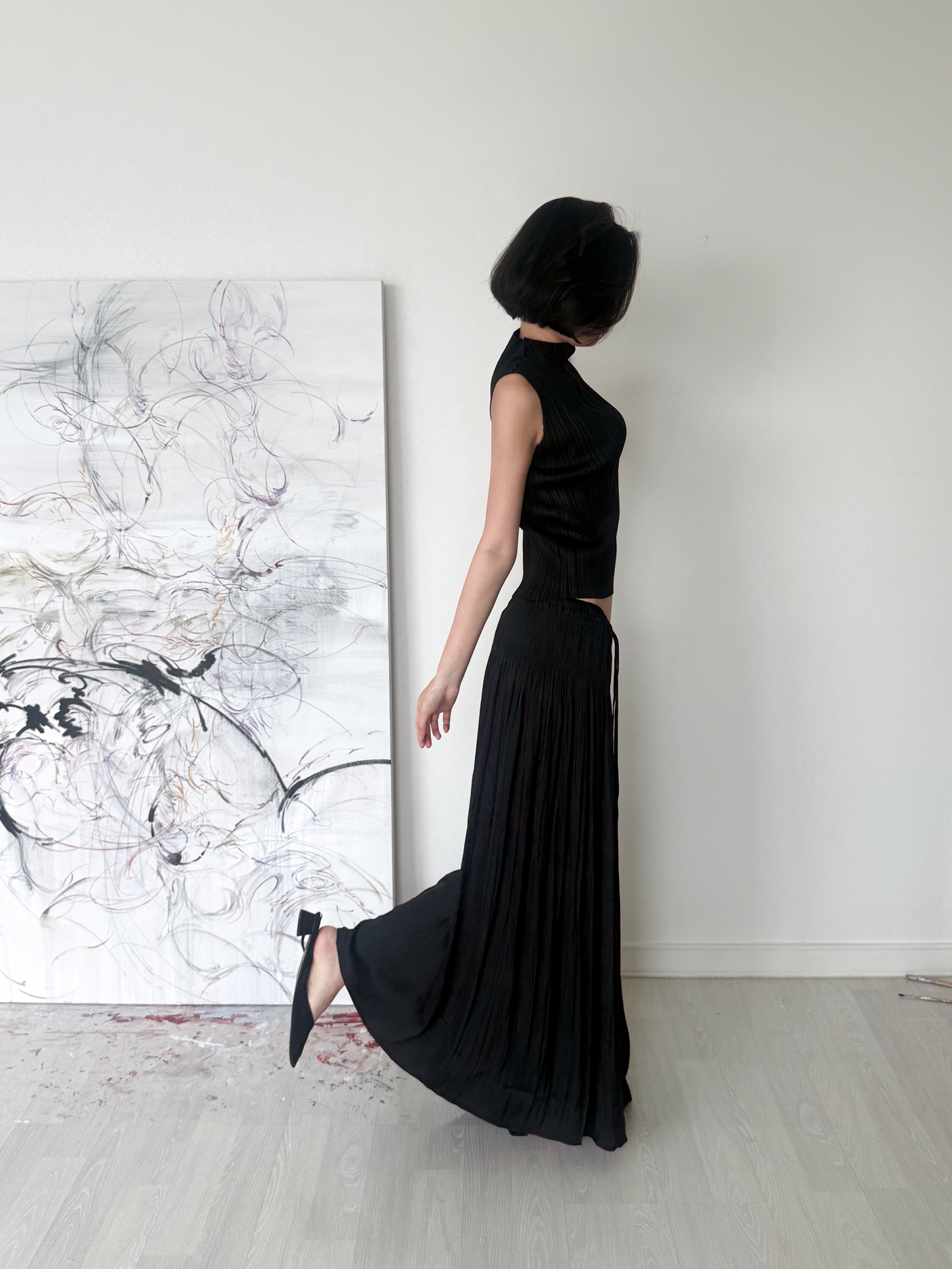 Étoile Wrinkle Maxi Skirt_Black