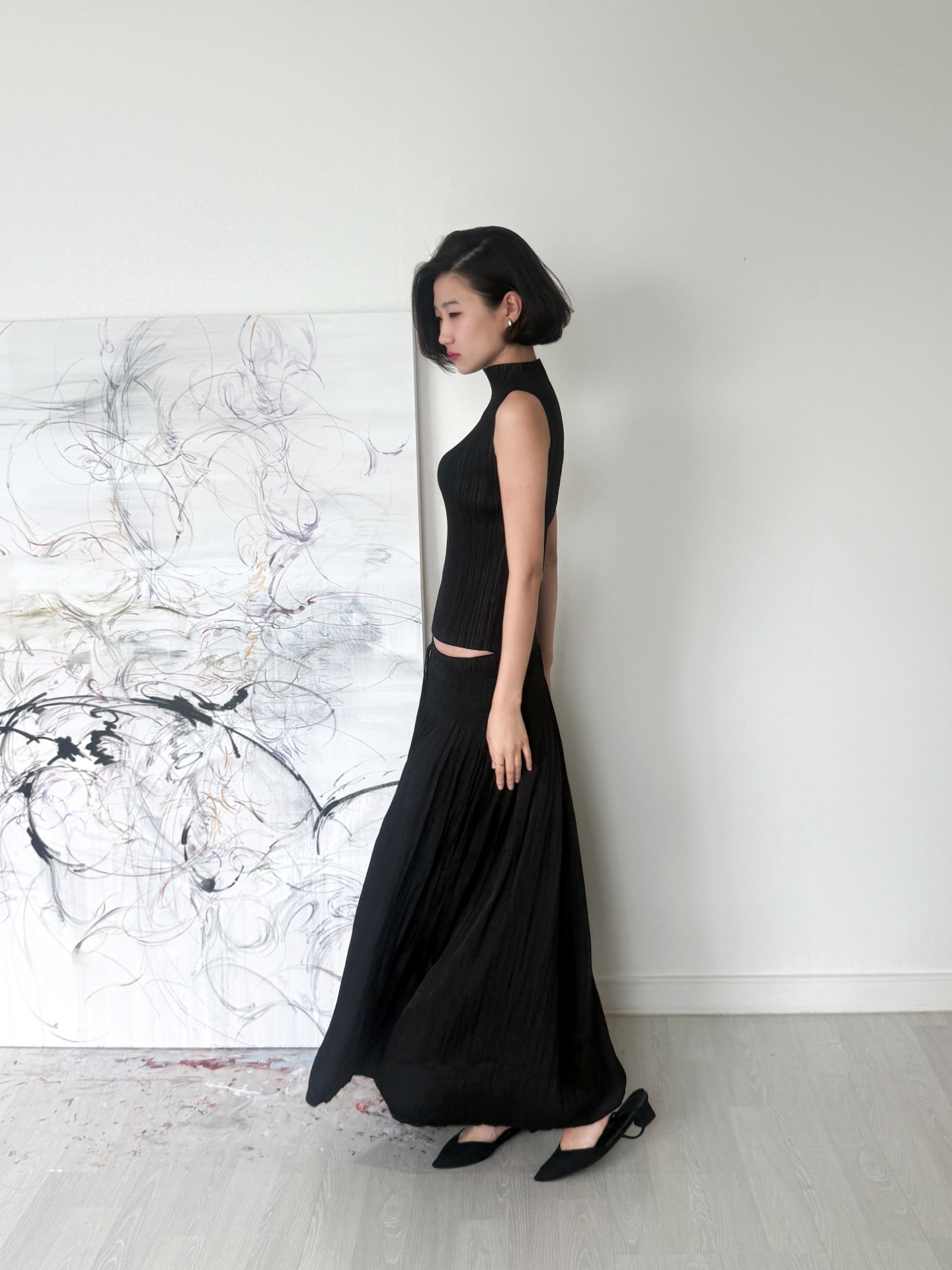 Étoile Wrinkle Maxi Skirt_Black