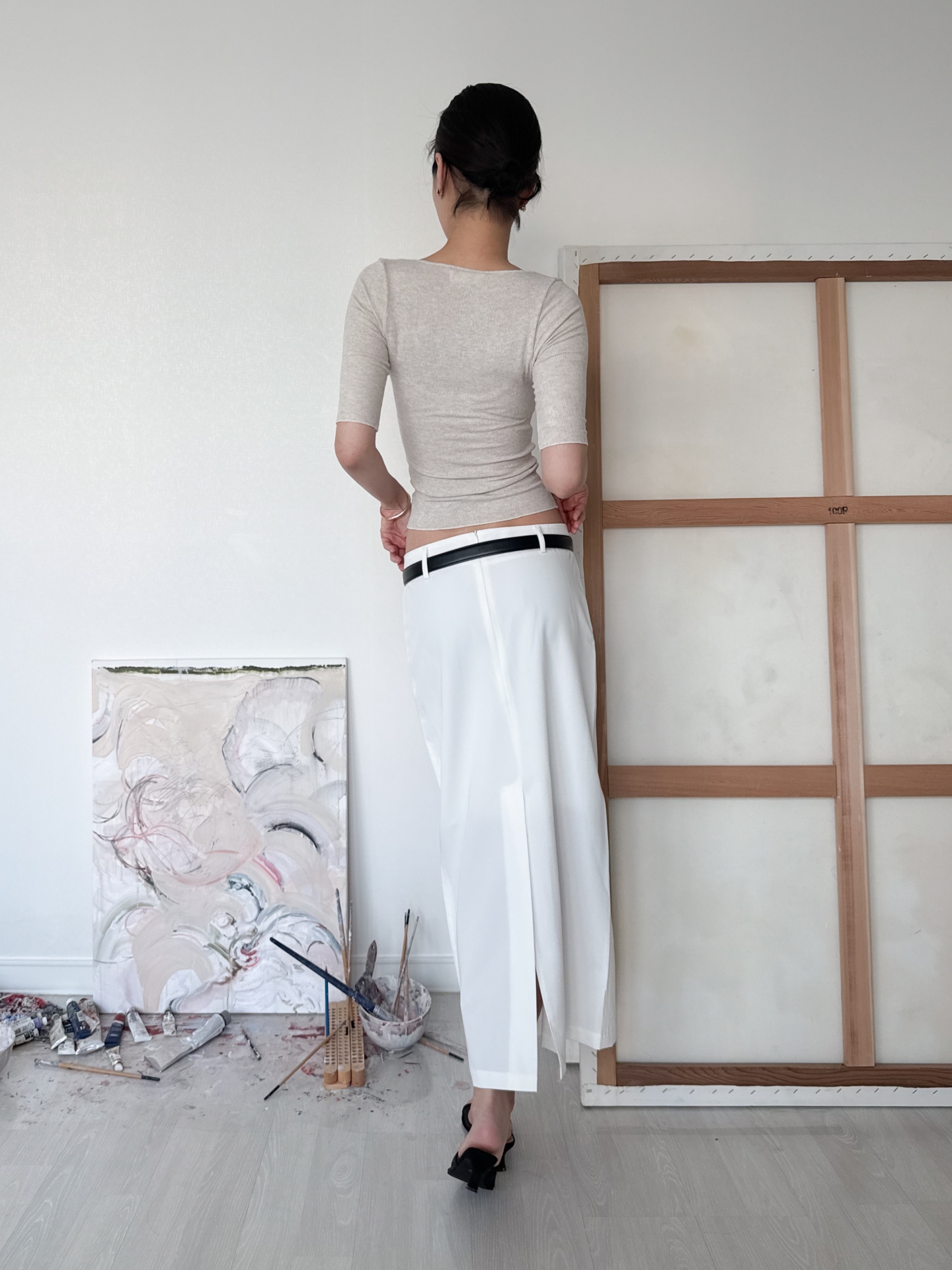 Low-Rise Tailored Maxi Skirt_White