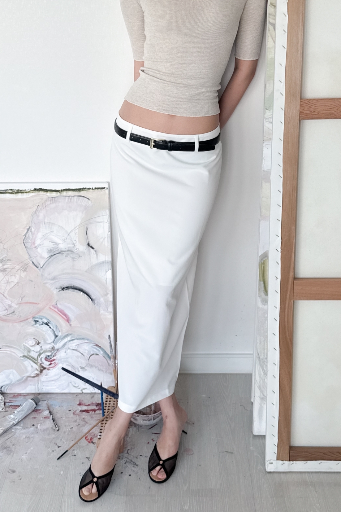 Low-Rise Tailored Maxi Skirt_White