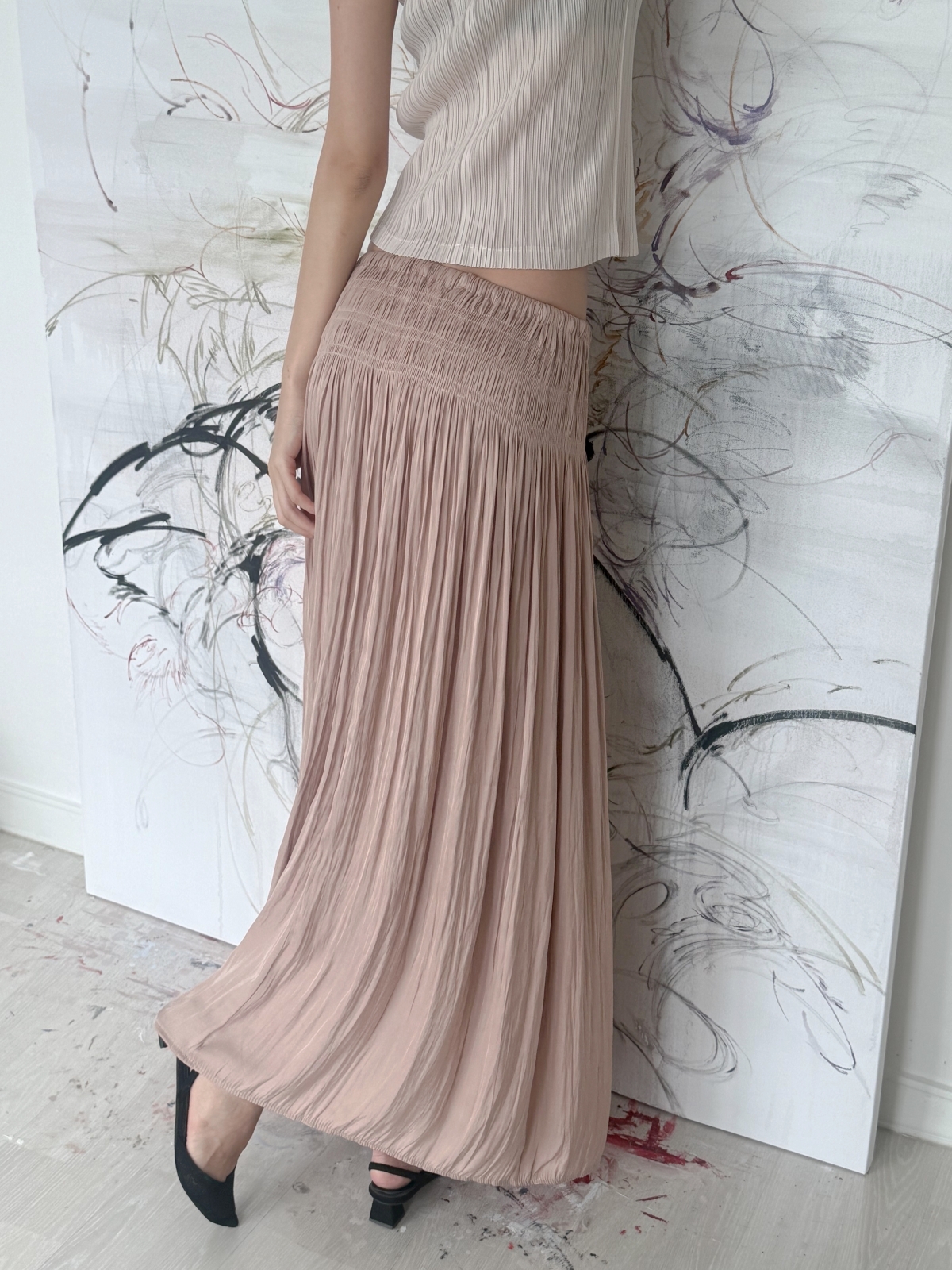 Étoile Wrinkle Maxi Skirt_Beige Pink