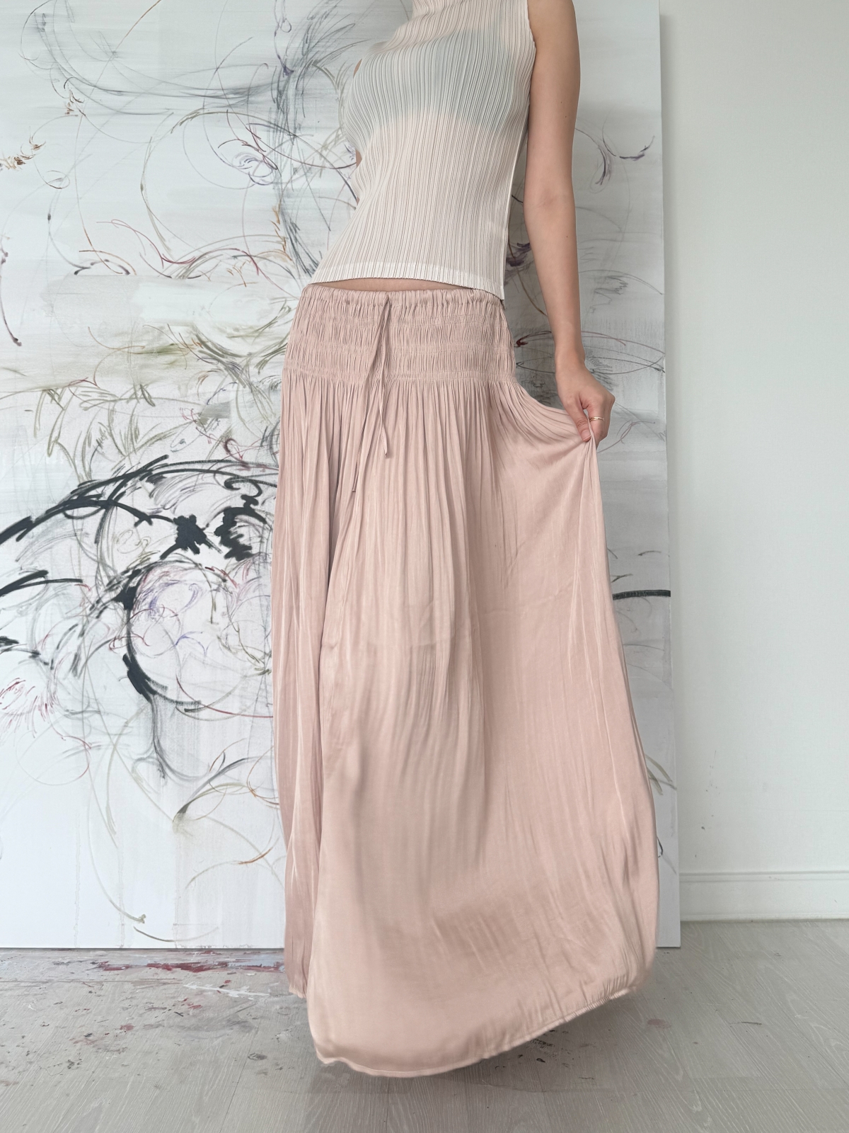 Étoile Wrinkle Maxi Skirt_Beige Pink