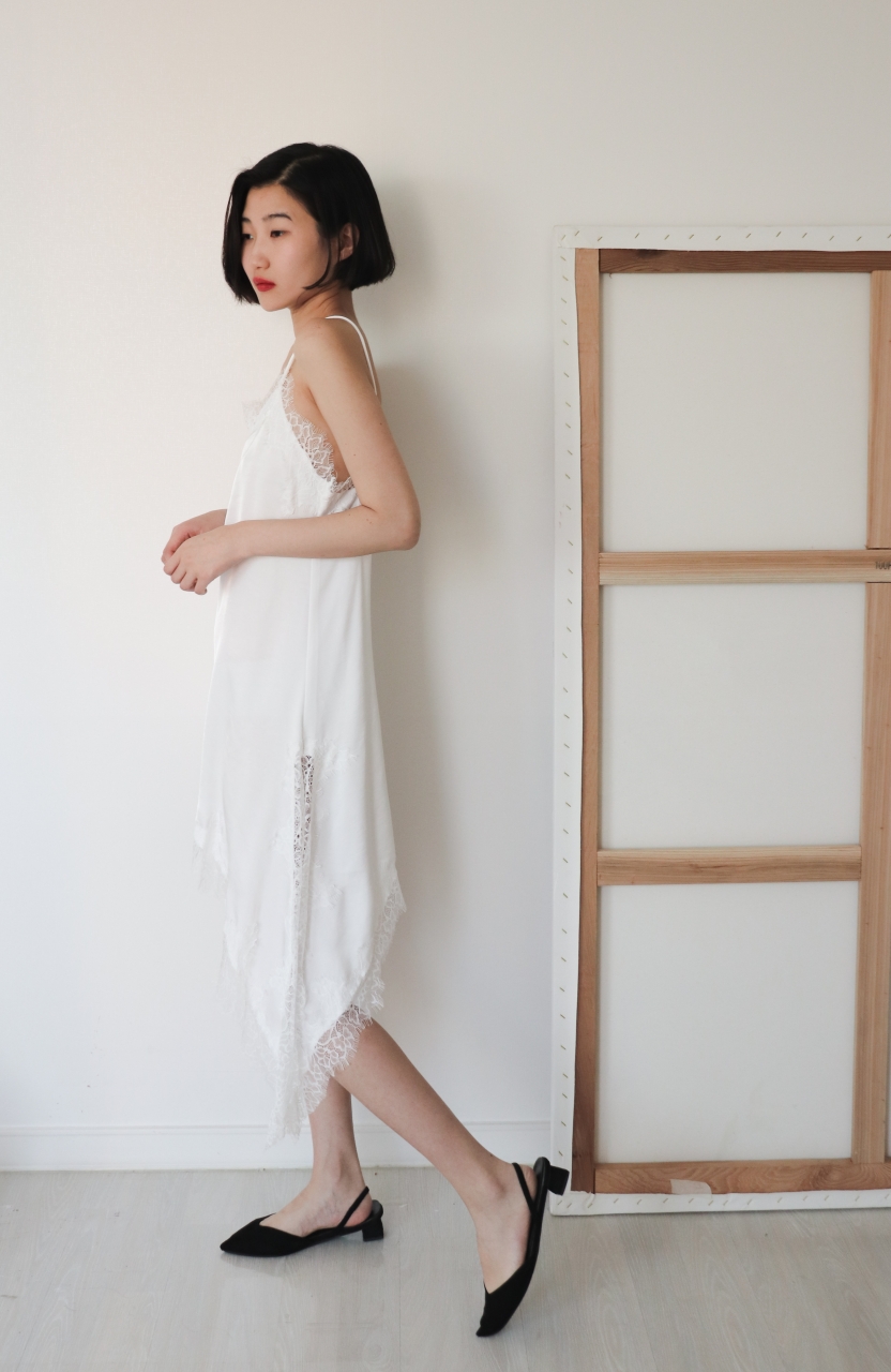 Asymmetric Lace Satin Slip Dress_Brown