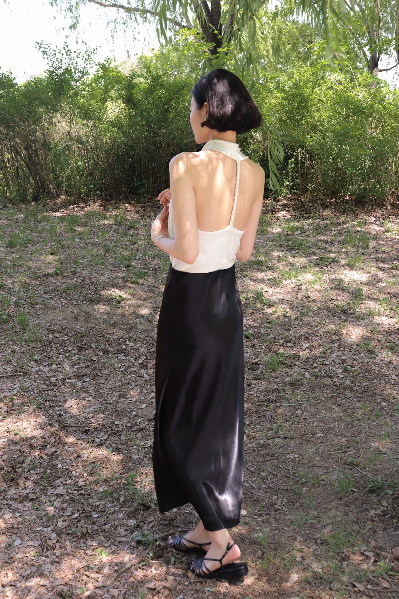 Fluid Satin Maxi Skirt_Black