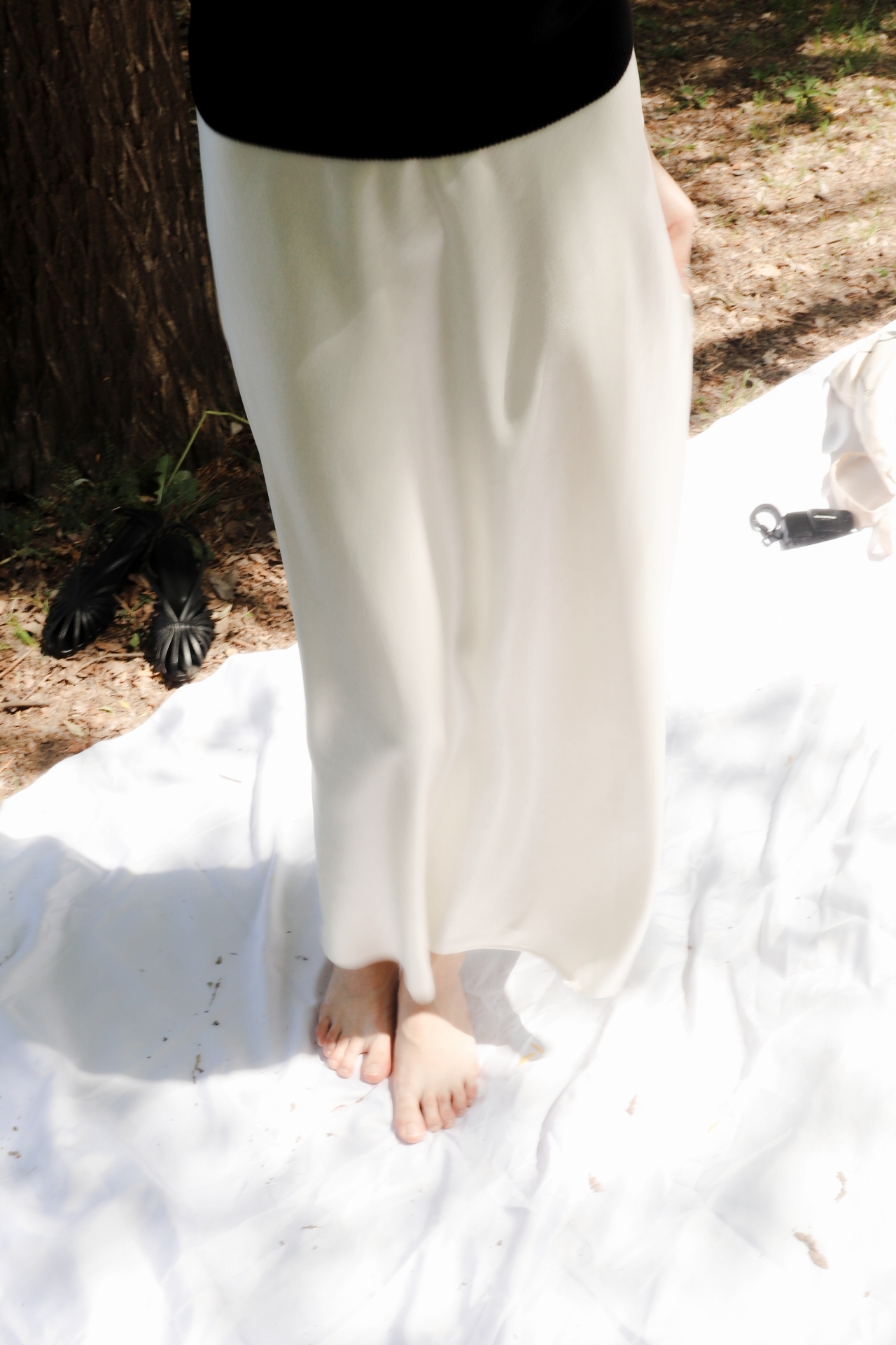 Fluid Satin Maxi Skirt_Ivory