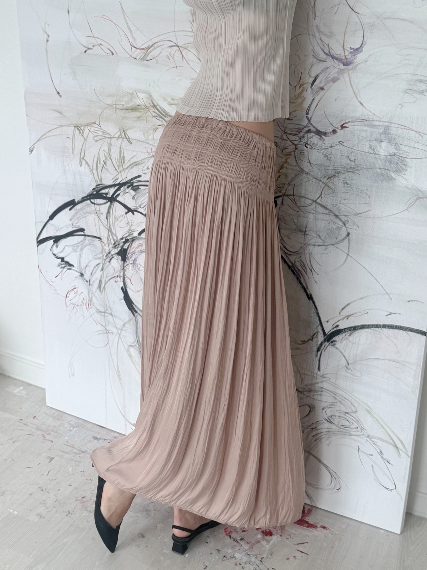 Étoile Wrinkle Maxi Skirt_Beige Pink