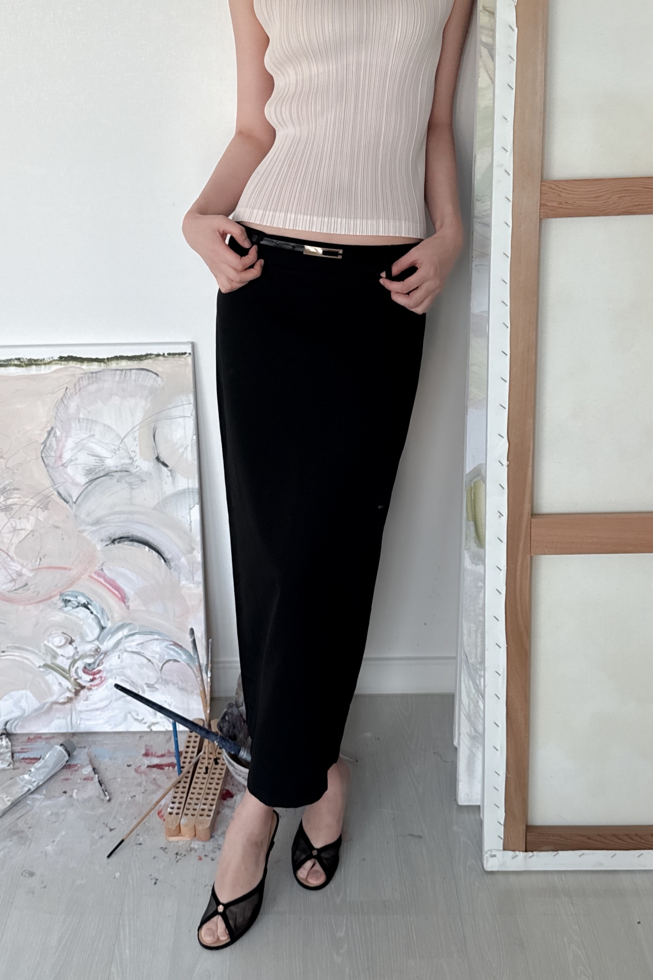 Low-Rise Tailored Maxi Skirt_Black