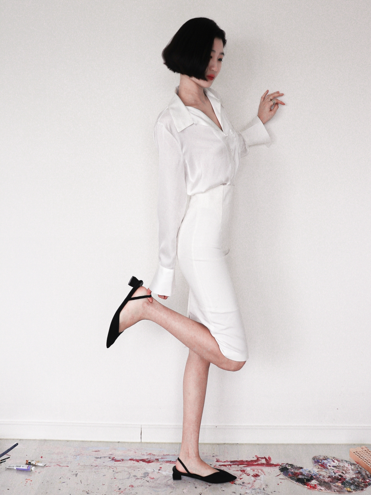 Silky Covered Button Blouse_Ivory