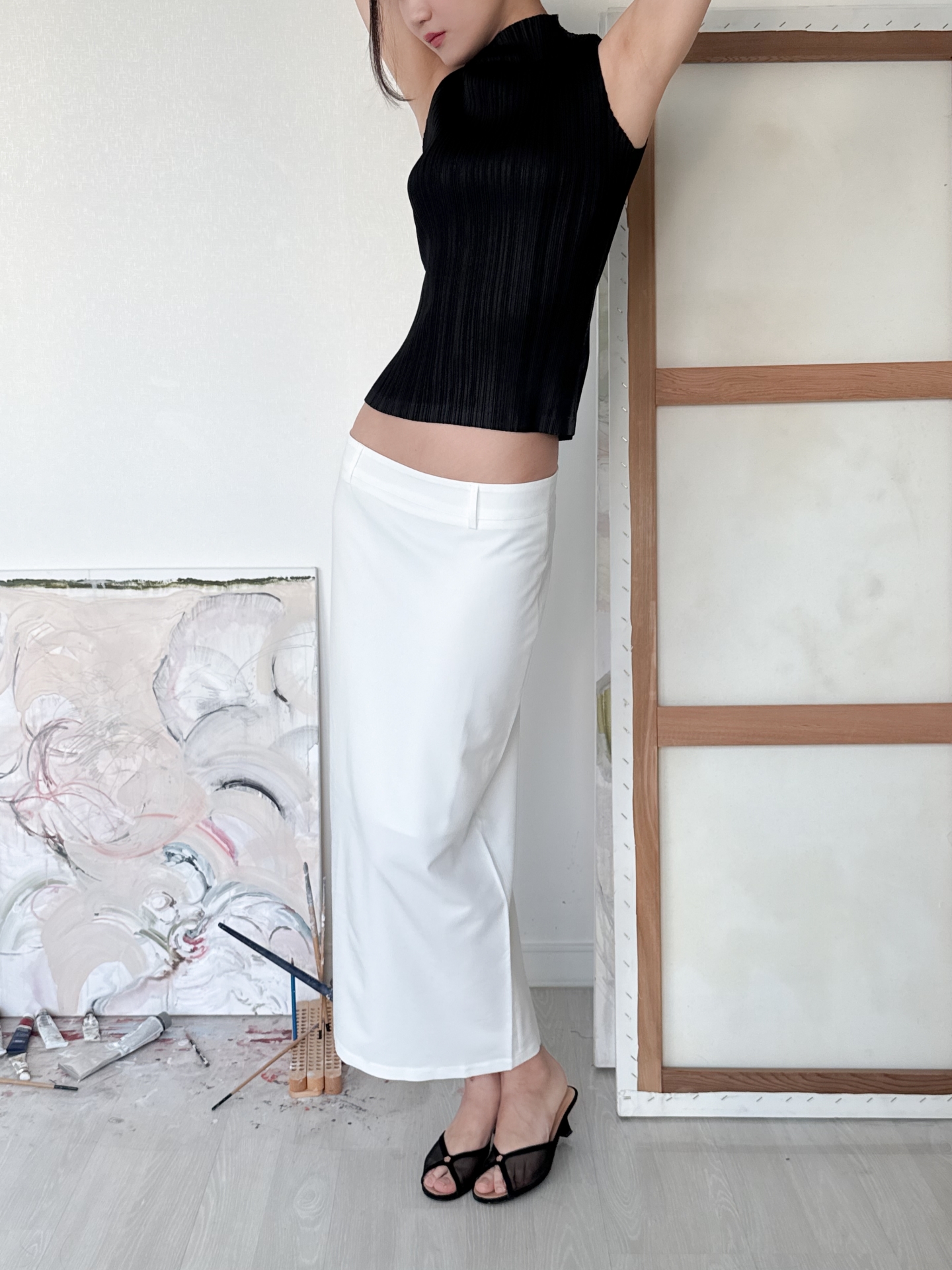 Low-Rise Tailored Maxi Skirt_White