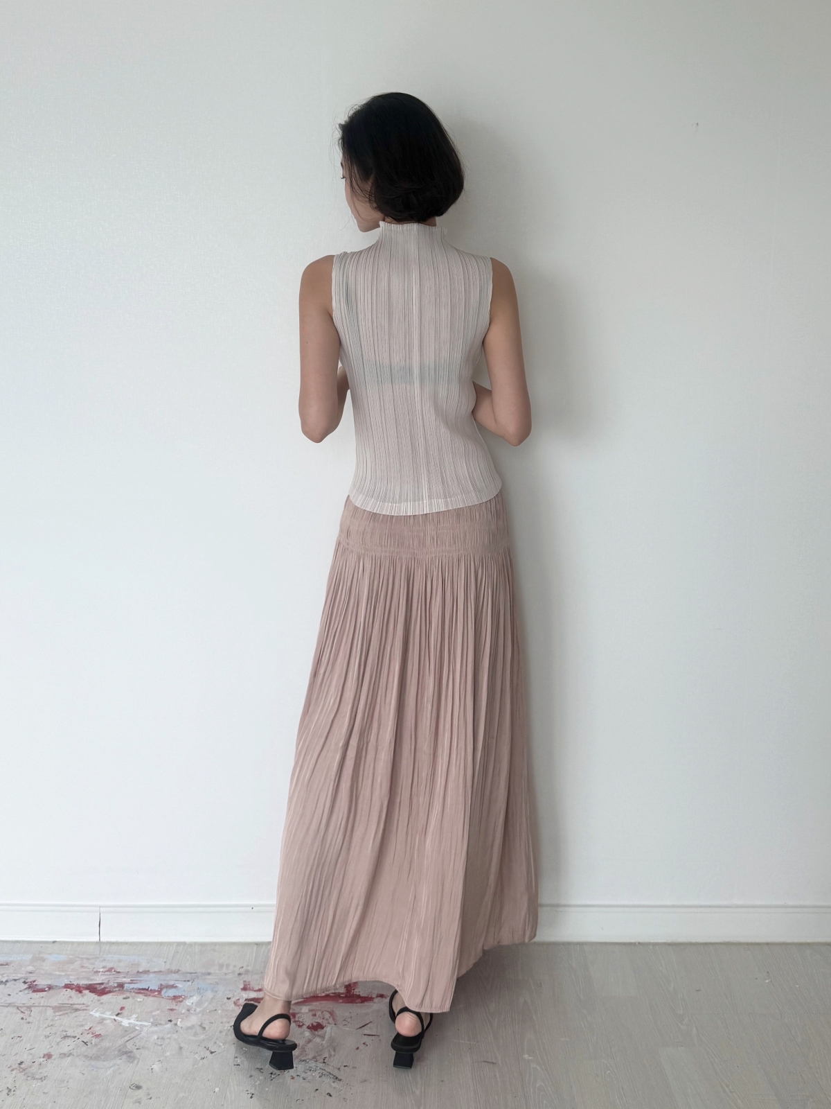 Étoile Wrinkle Maxi Skirt_Beige Pink