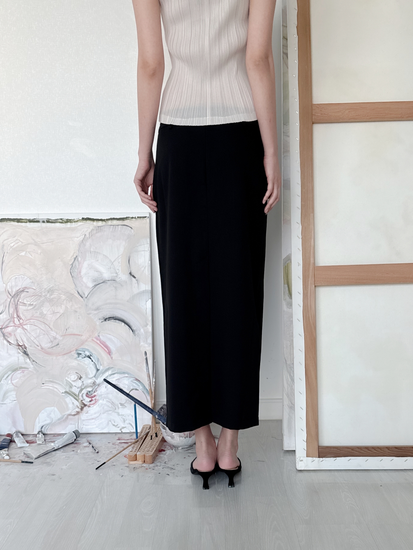 Low-Rise Tailored Maxi Skirt_Black