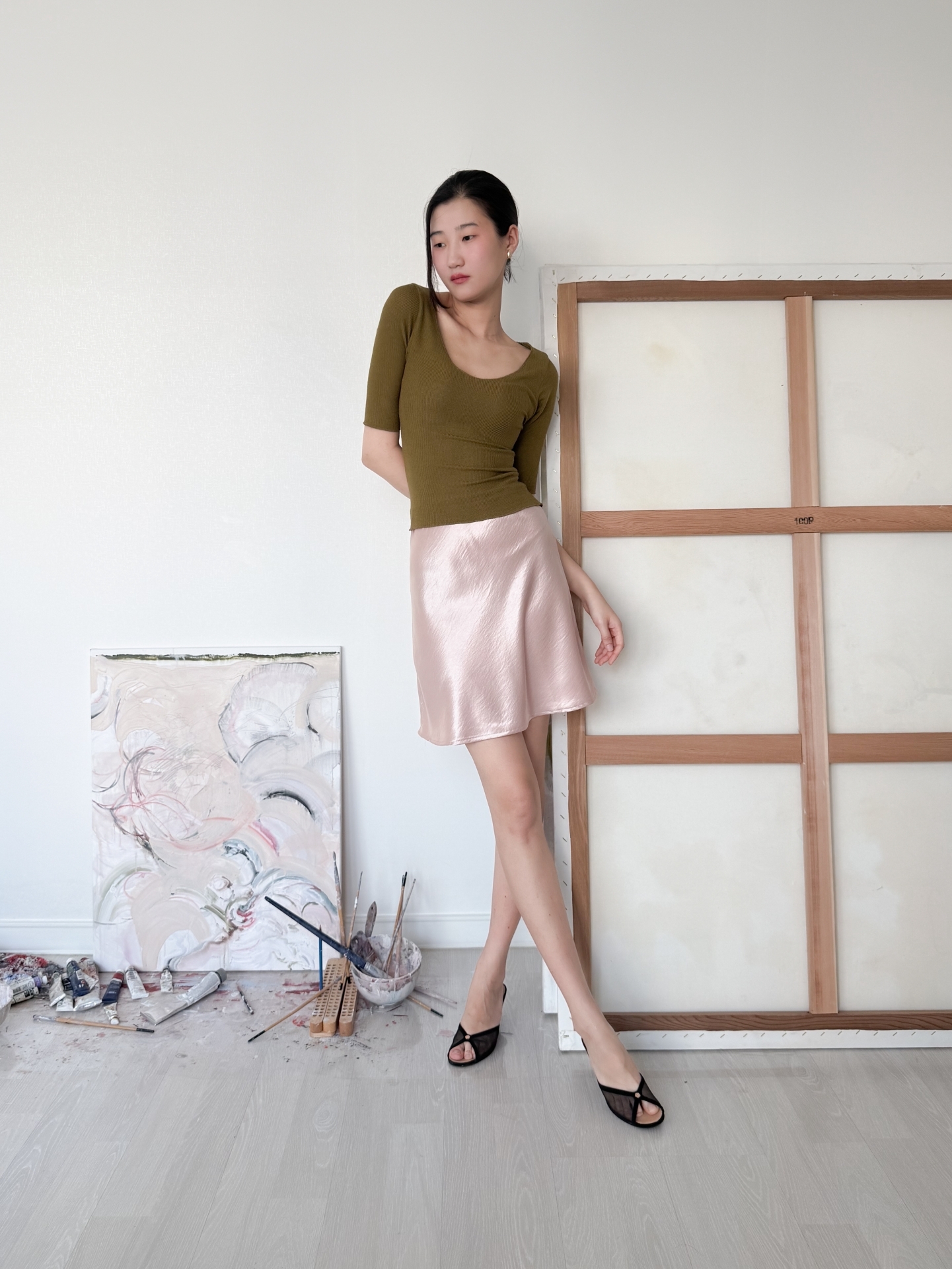 Lumière Satin Mini Skirt_Sky blue 복제