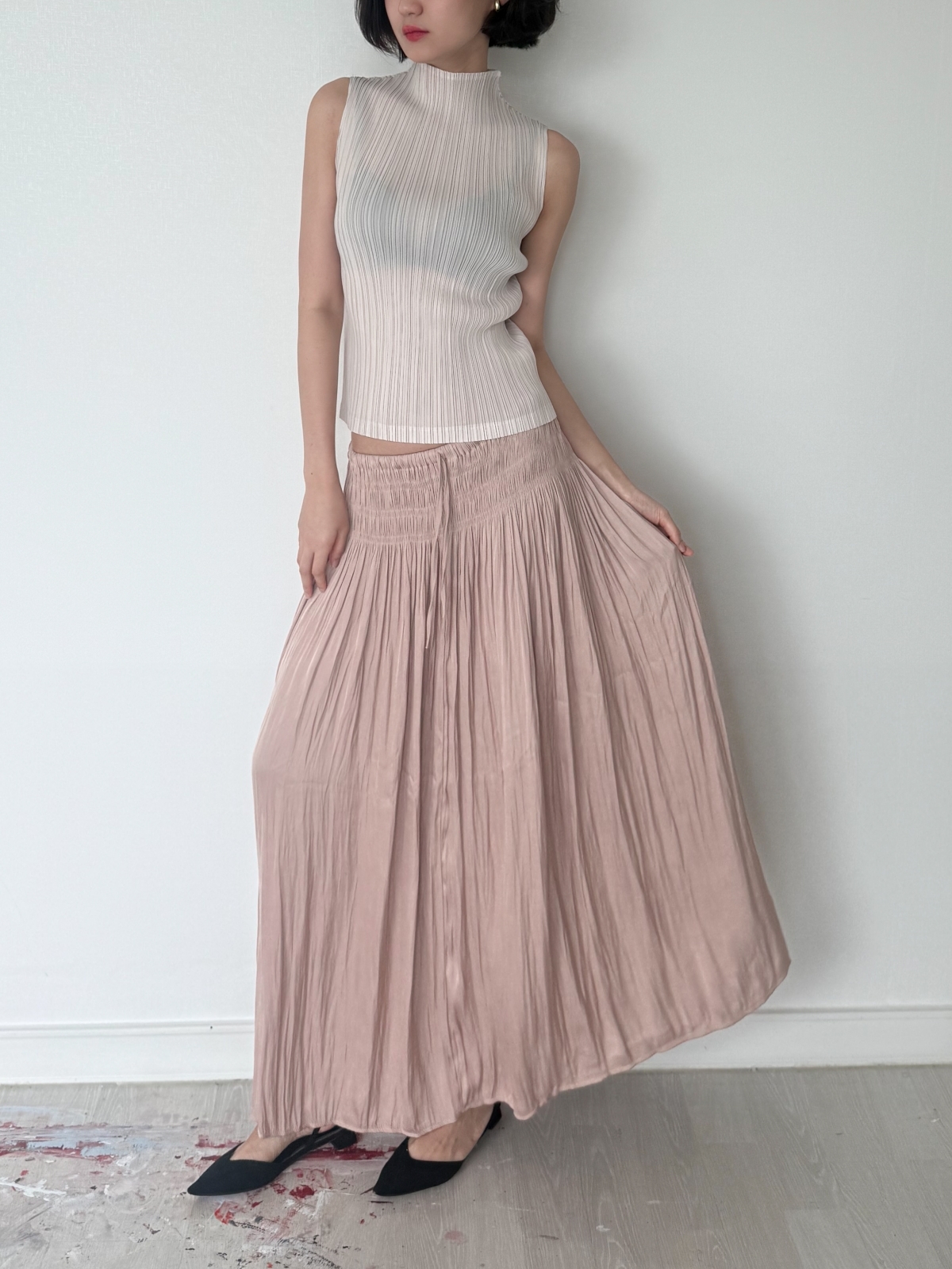 Étoile Wrinkle Maxi Skirt_Beige Pink