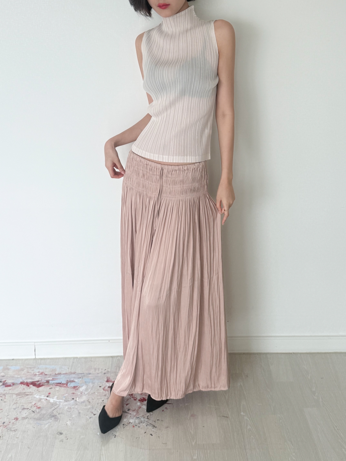 Étoile Wrinkle Maxi Skirt_Beige Pink
