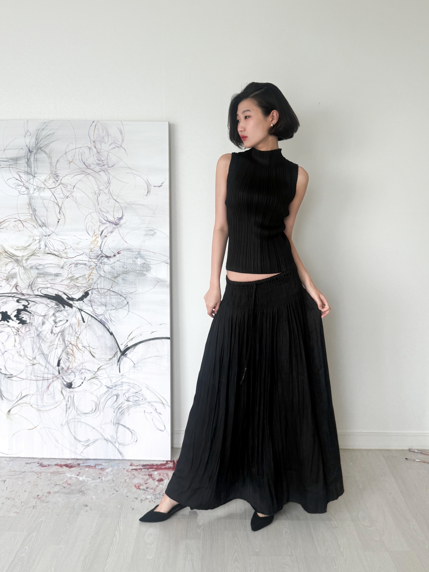 Étoile Wrinkle Maxi Skirt_Black