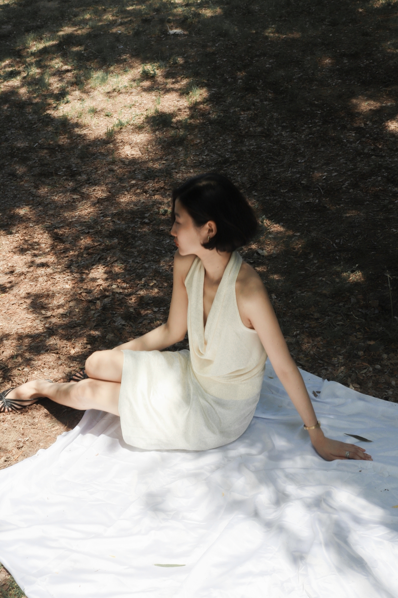 Twisted Halter Knit Top_Ivory