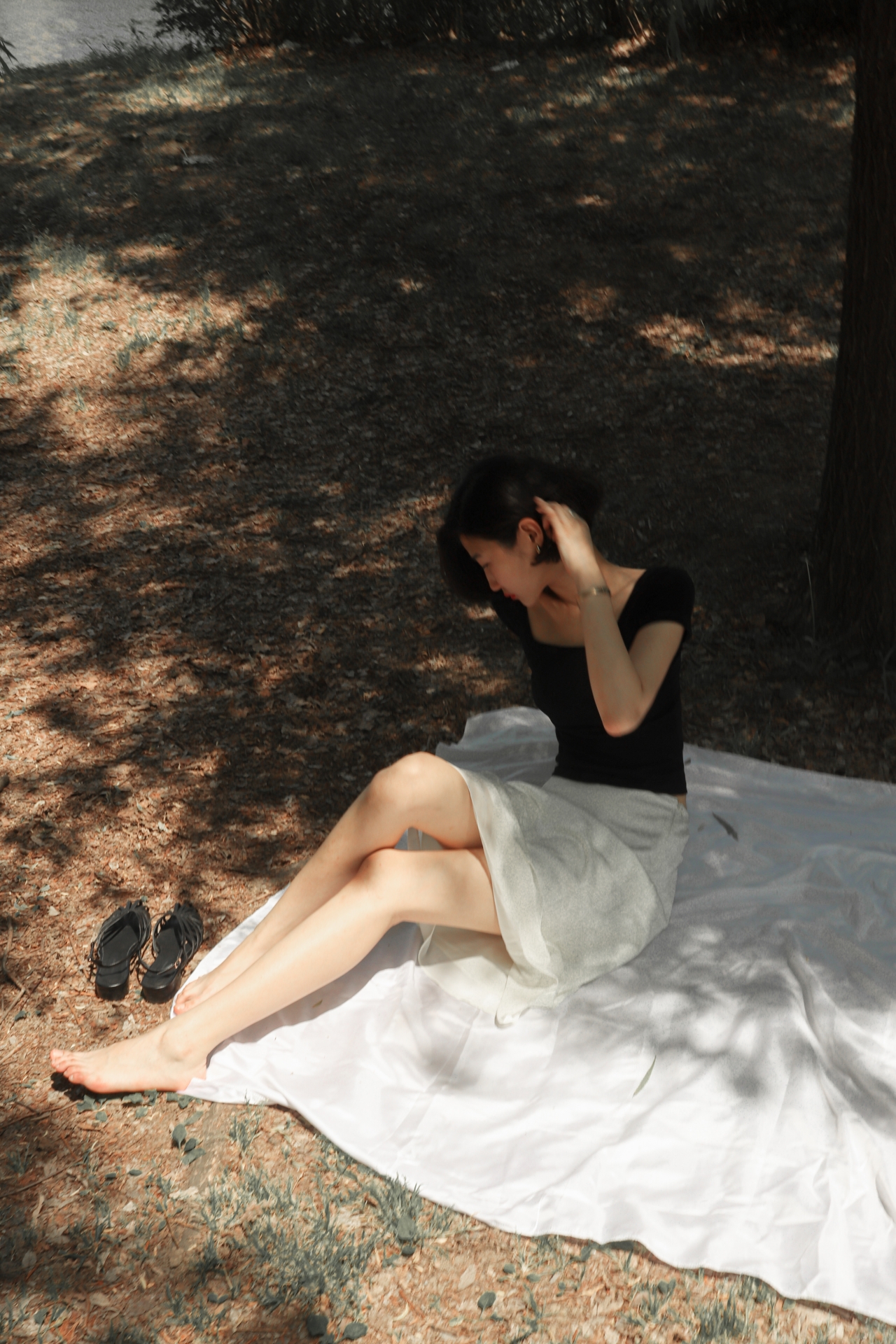 Jardin Layered Satin Skirt_Ivory