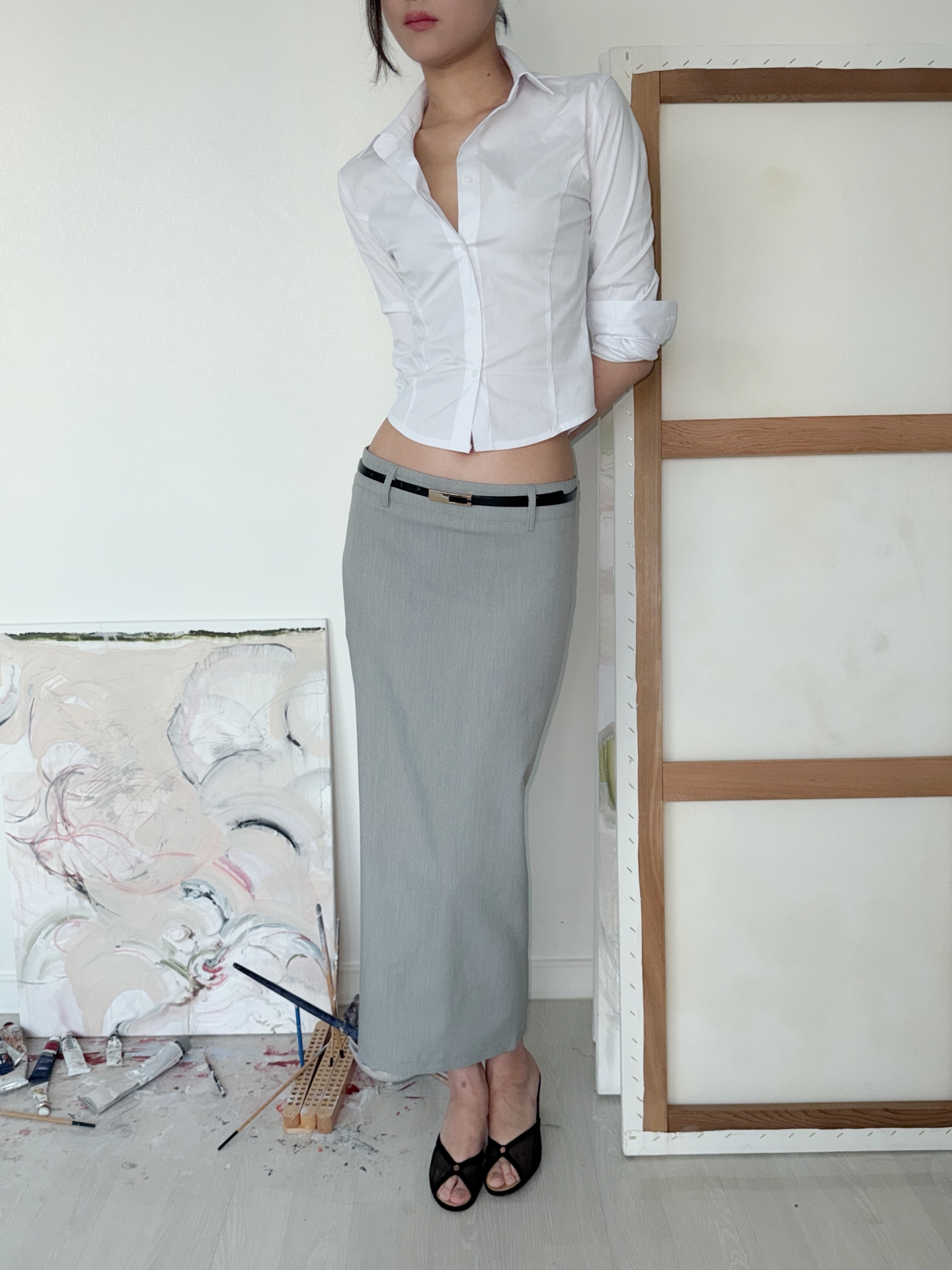 Low-Rise Tailored Maxi Skirt_White