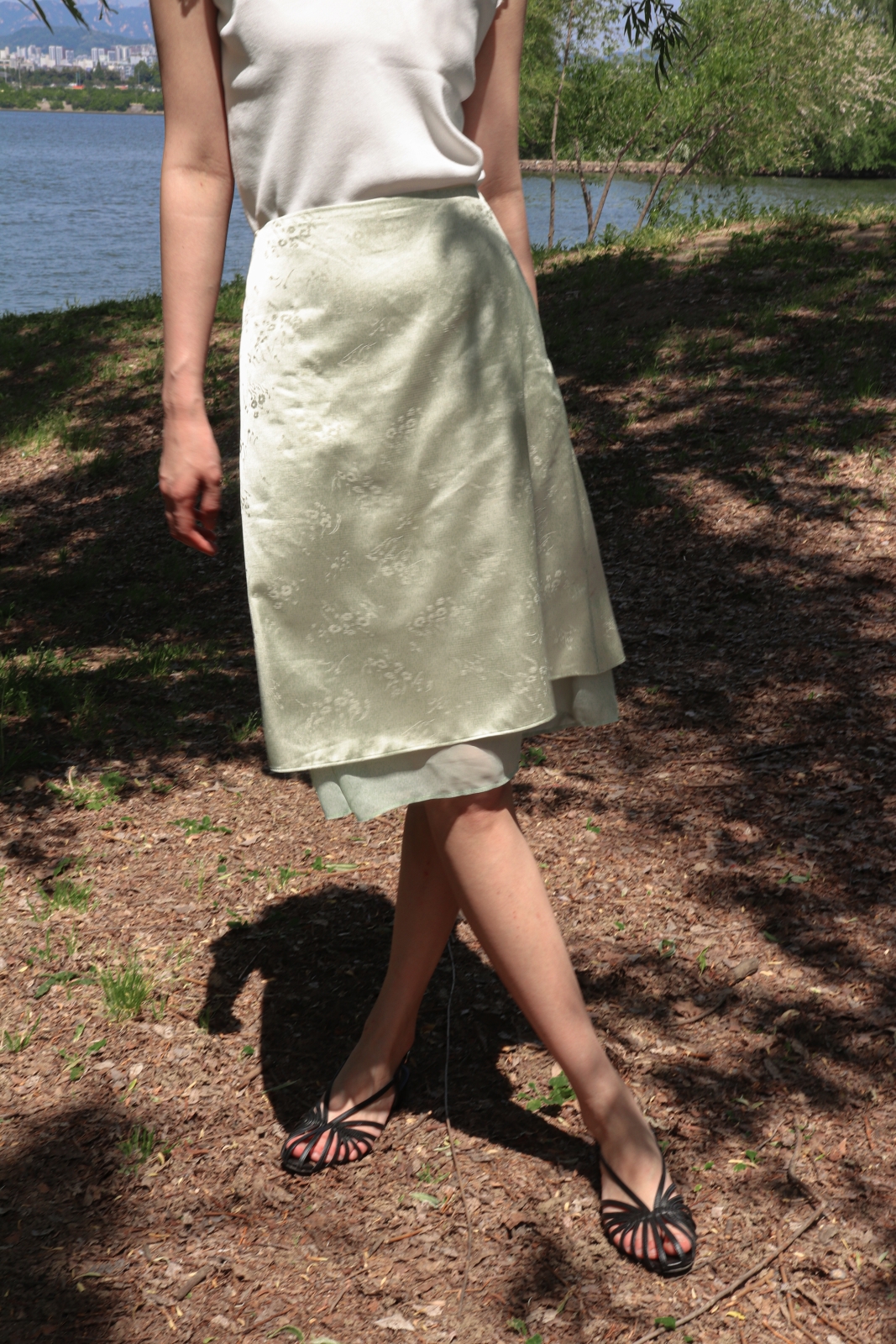 Jardin Layered Satin Skirt_Mint Green
