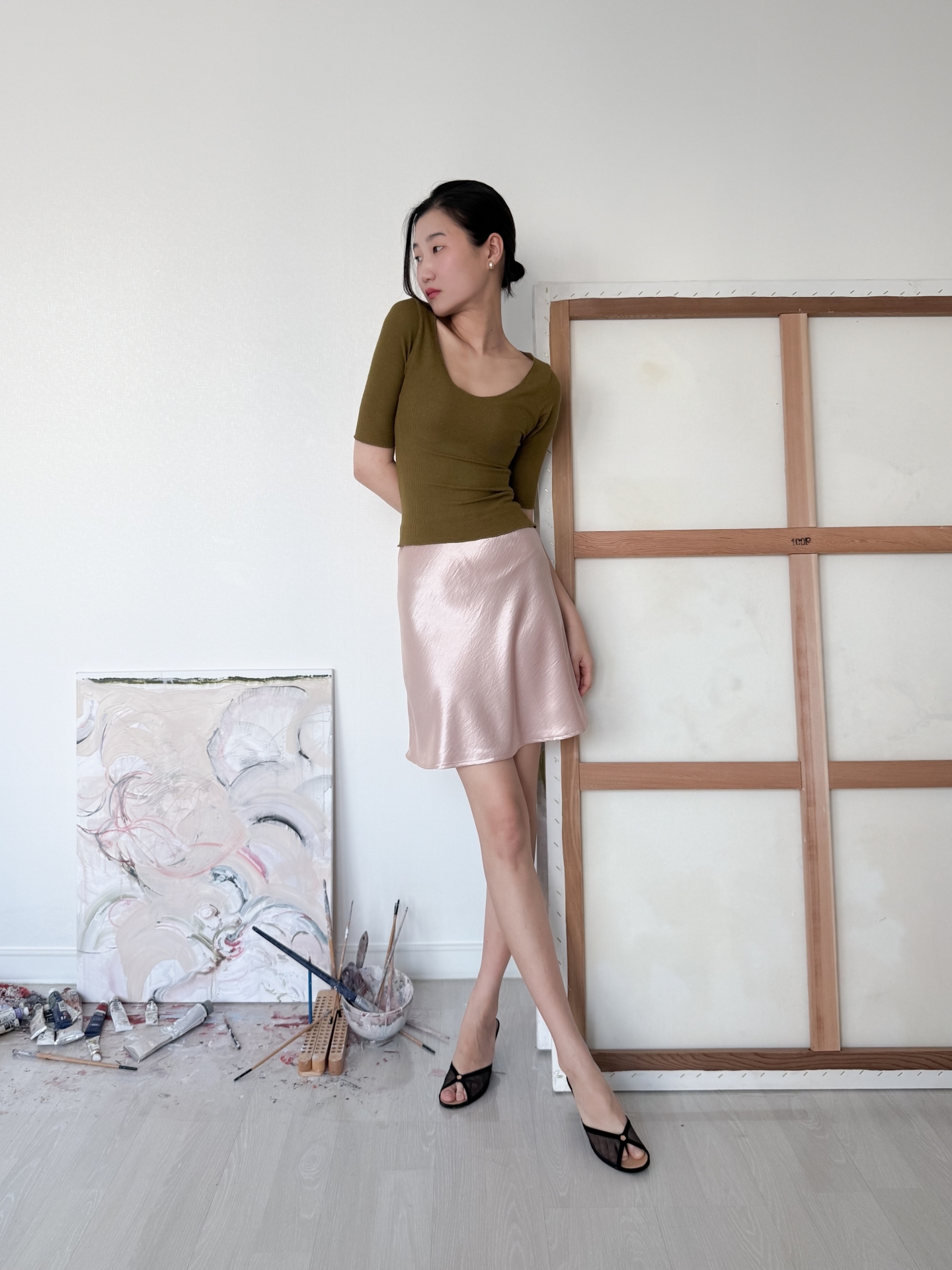 Lumière Satin Mini Skirt_Ivory