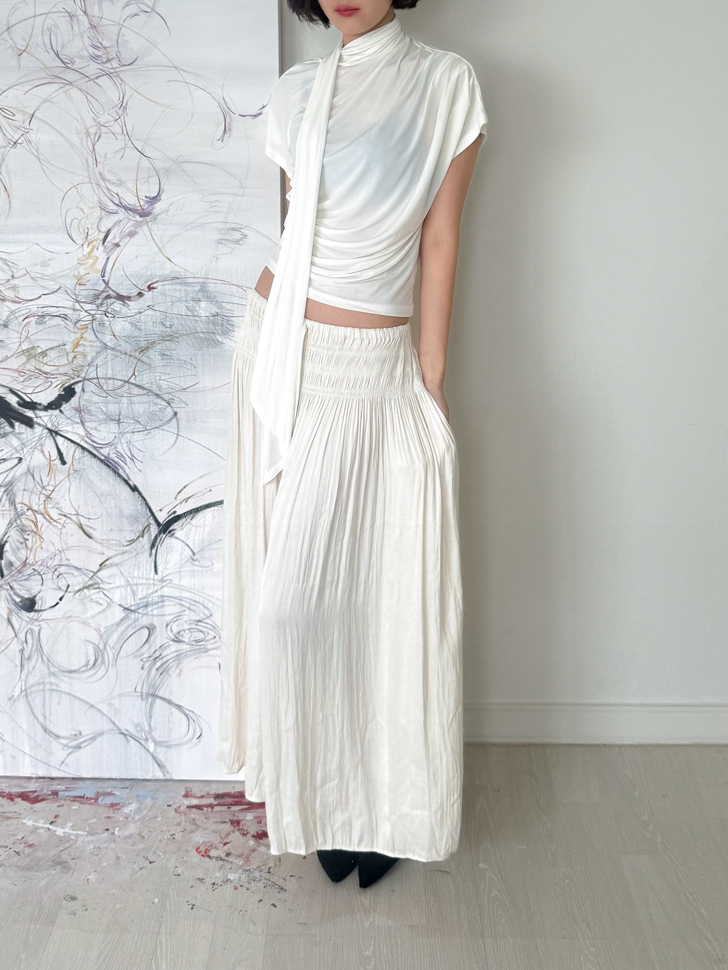 Étoile Wrinkle Maxi Skirt_Ivory
