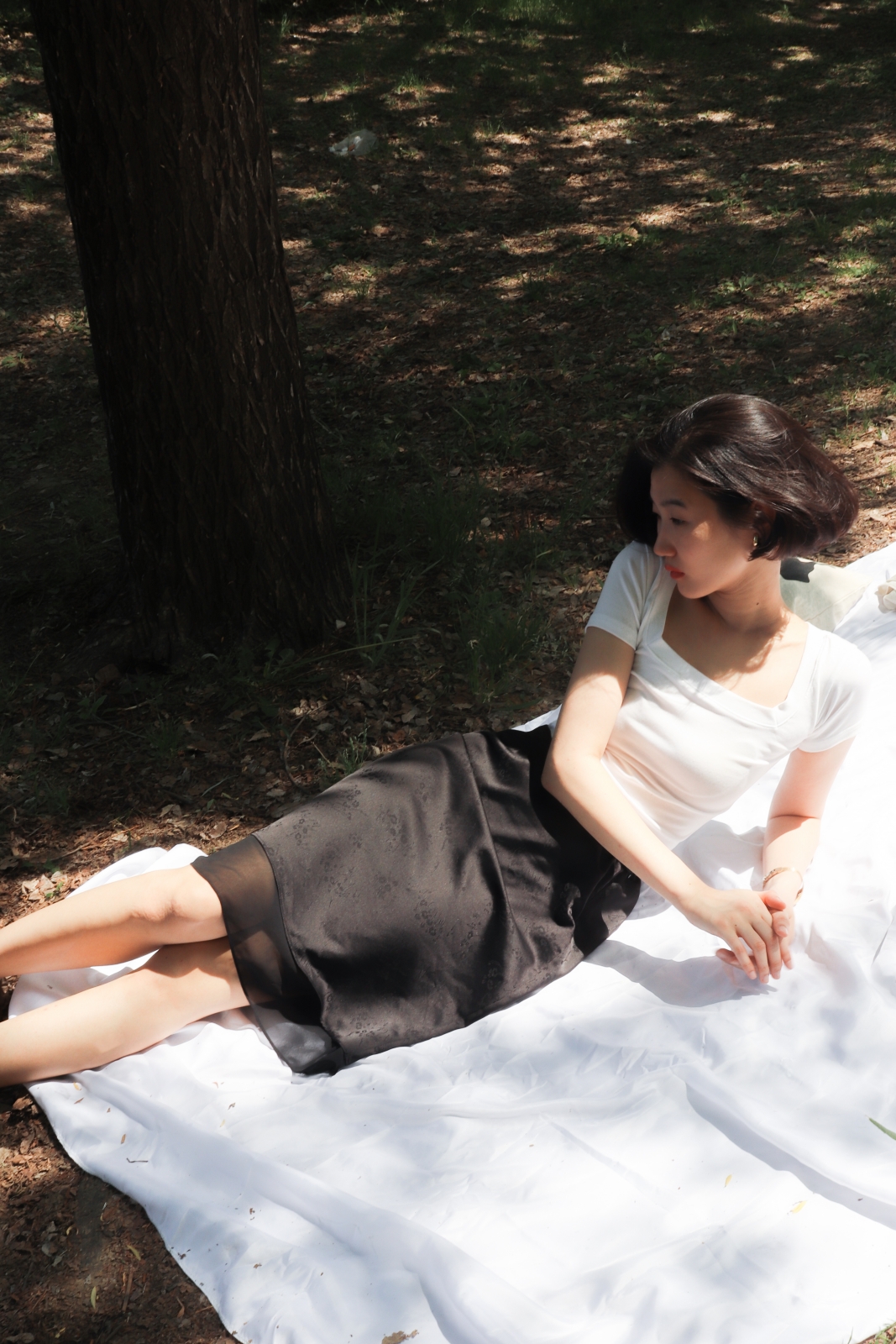 Jardin Layered Satin Skirt_Black