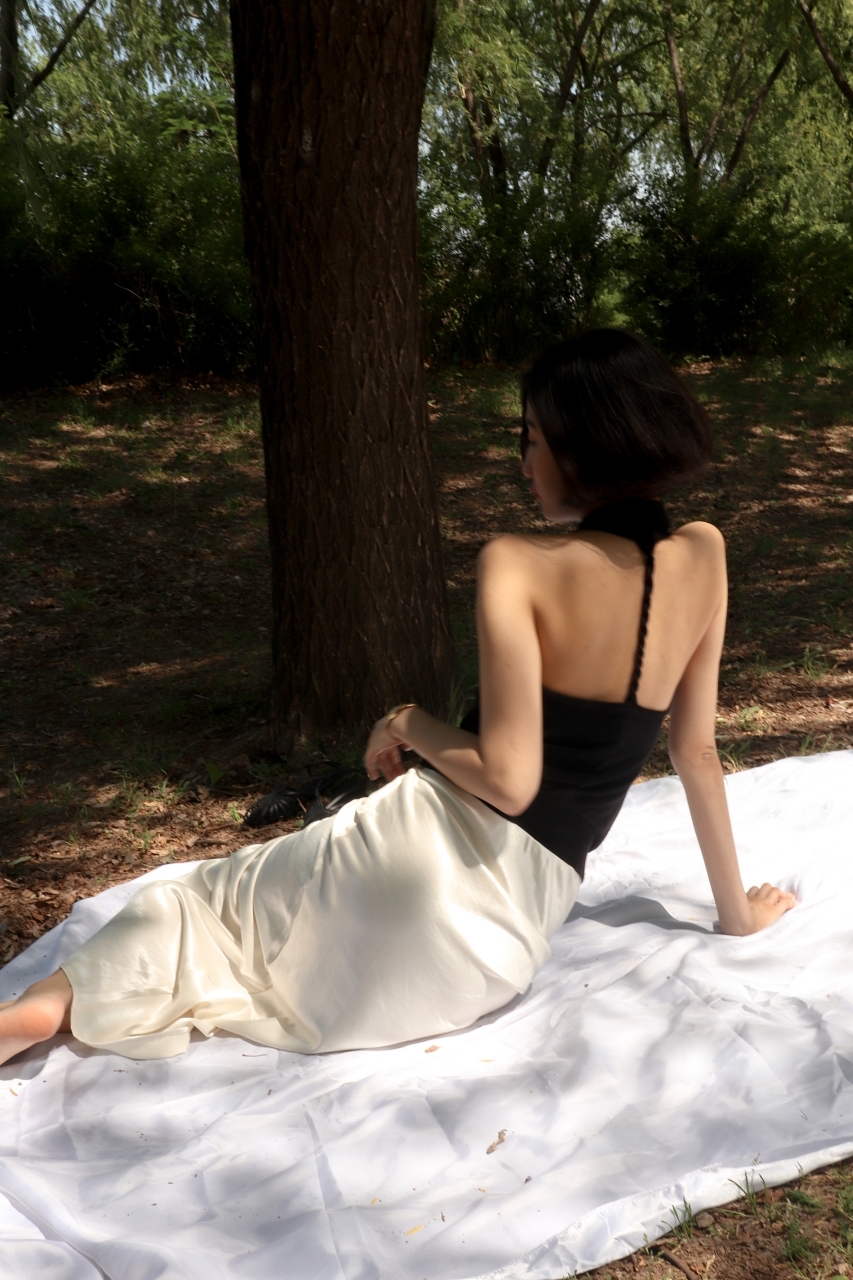 Fluid Satin Maxi Skirt_Ivory