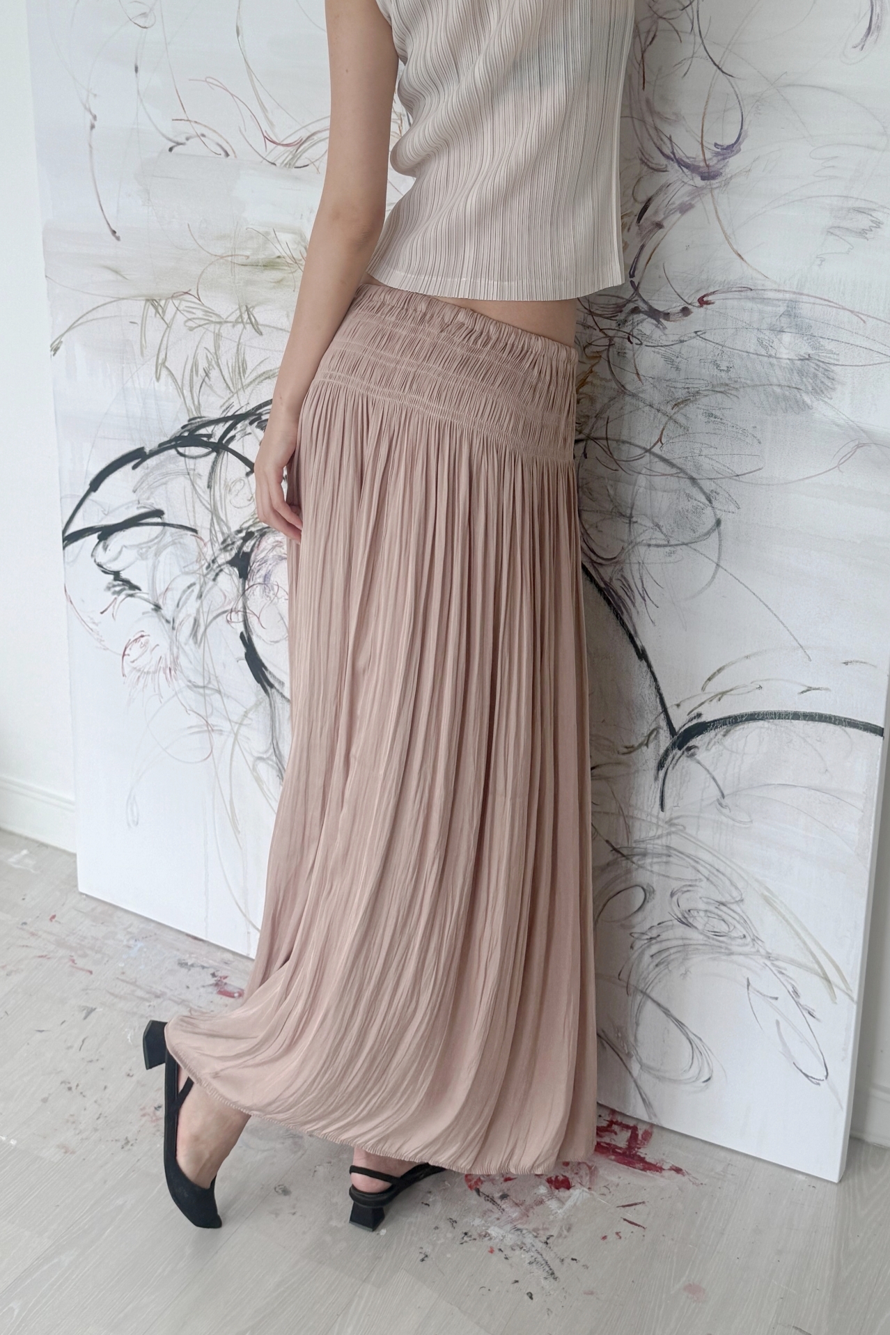 Étoile Wrinkle Maxi Skirt_Beige Pink