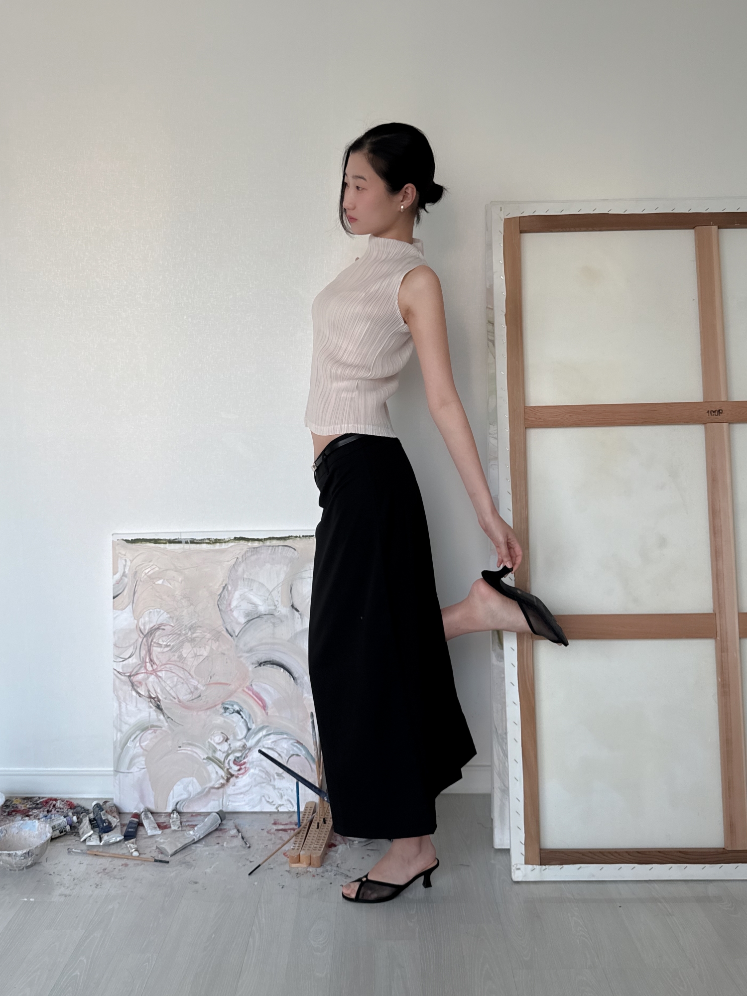 Low-Rise Tailored Maxi Skirt_Black