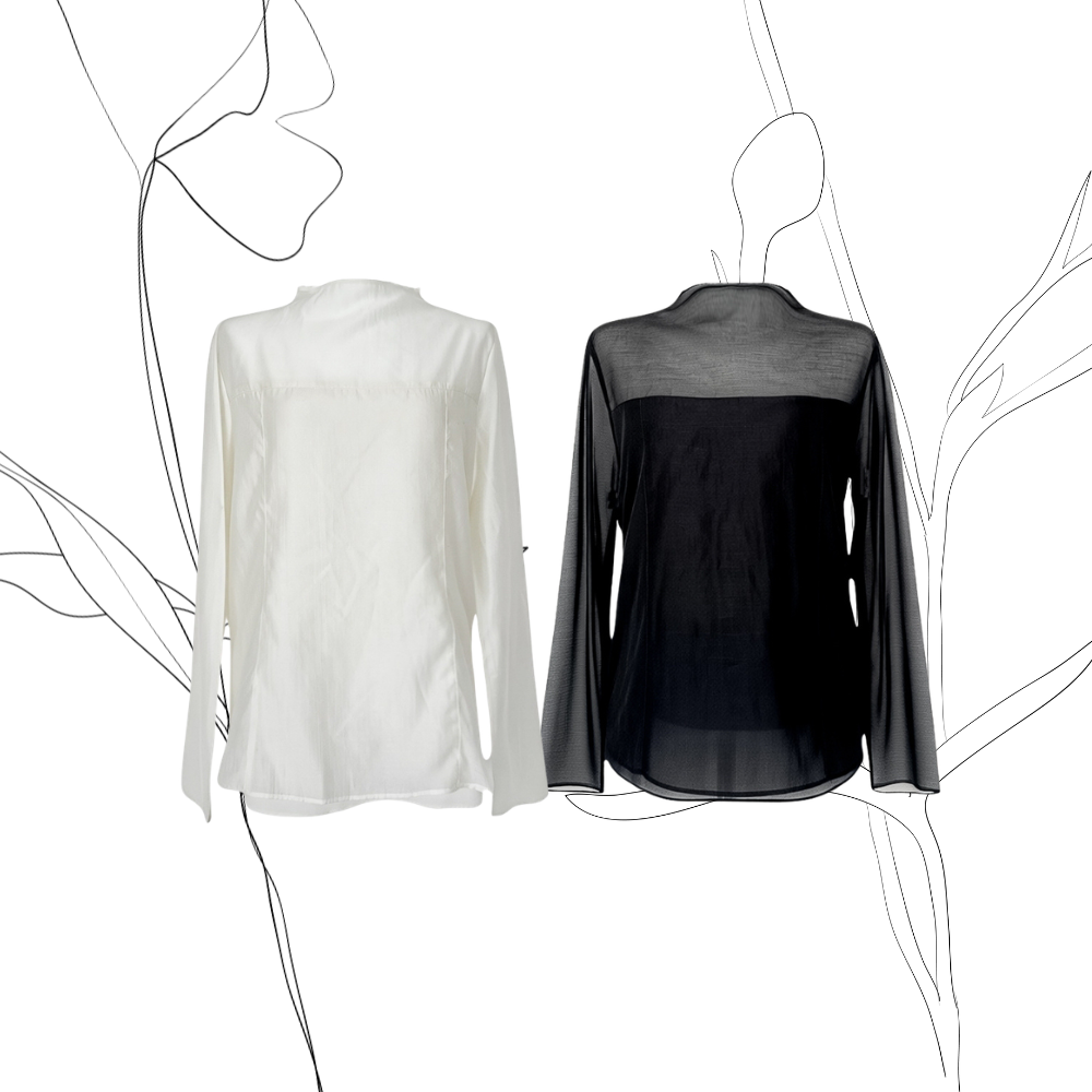 Scarf Collar Silky Blouse_Ivory