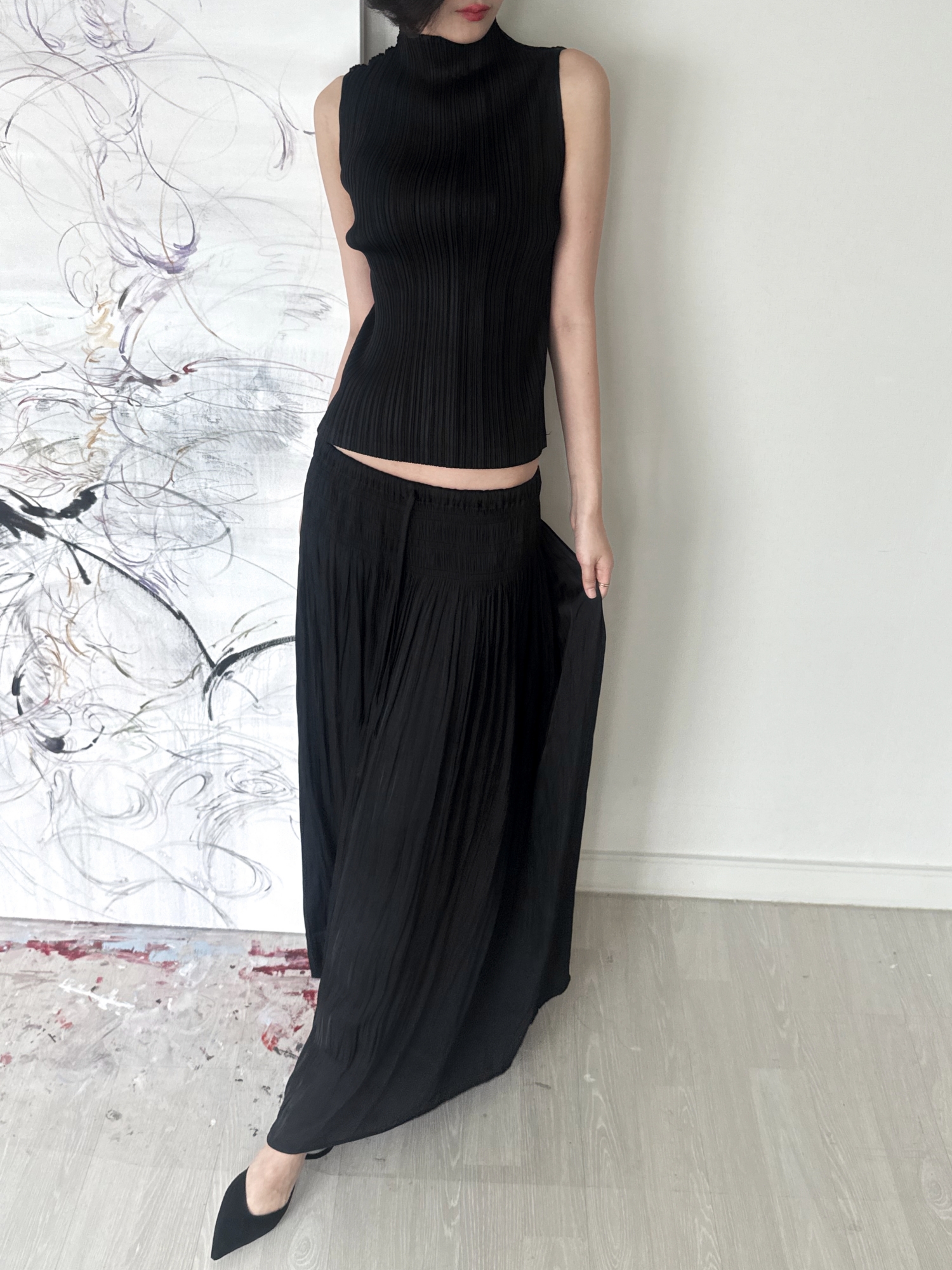 Étoile Wrinkle Maxi Skirt_Black