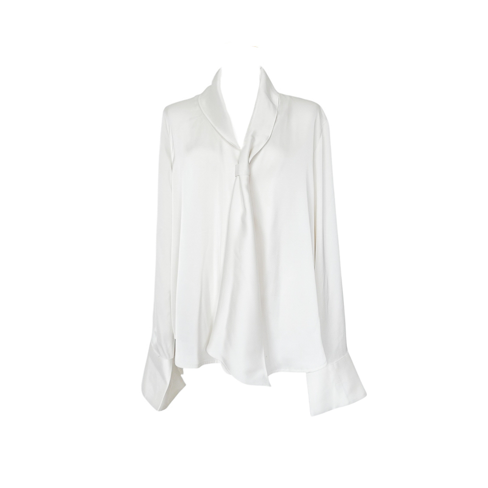 Scarf Collar Silky Blouse_Ivory