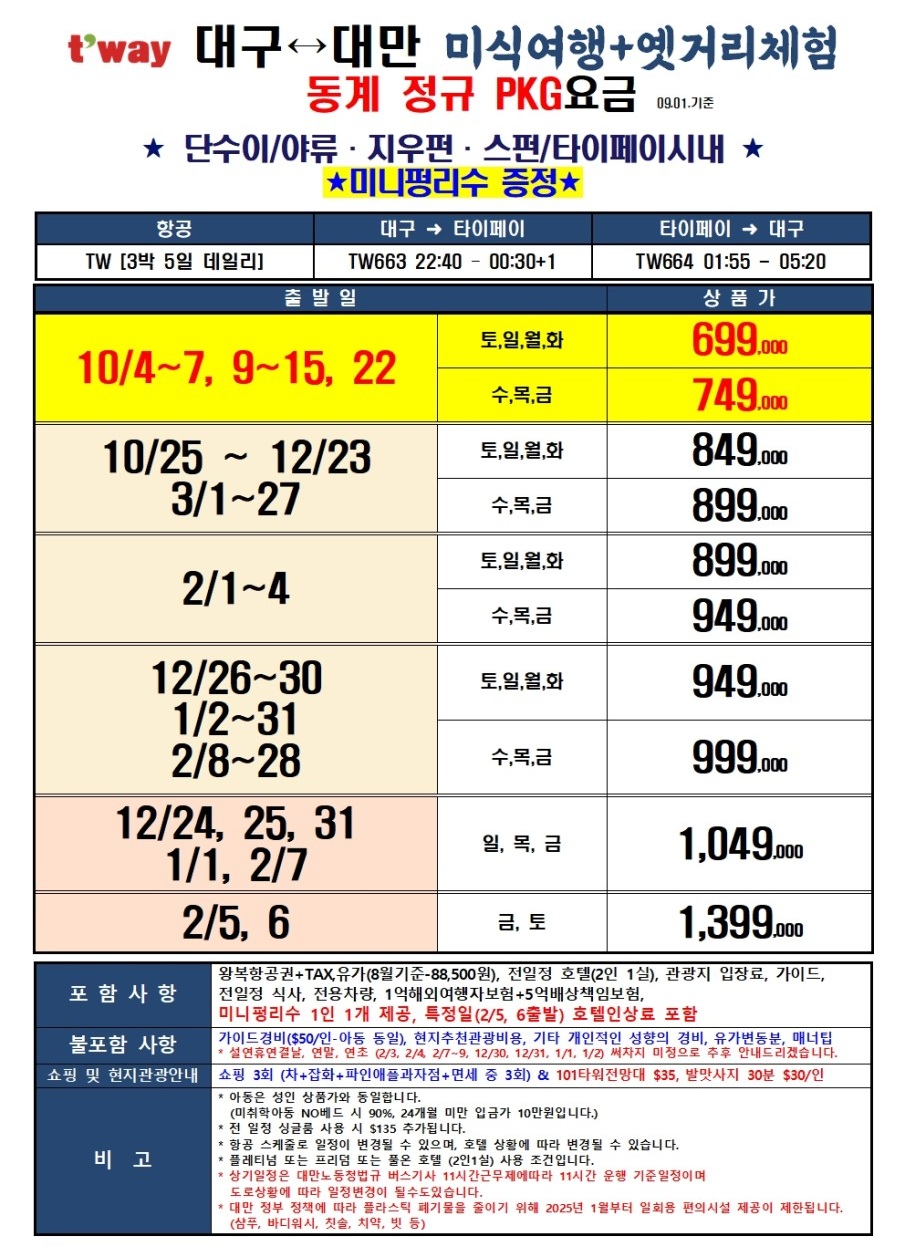 대만 동계요금 미식여행 옛거리체험 타이페이 야류 지우펀 스펀 미니펑리수