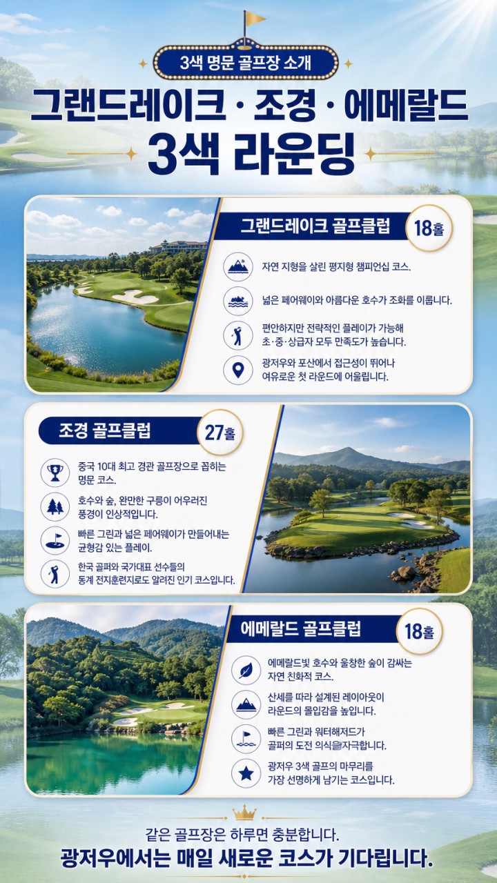 광저우 골프 명문3색투어 노옵션 노쇼핑 그랜드레이크 조경 에메랄드CC