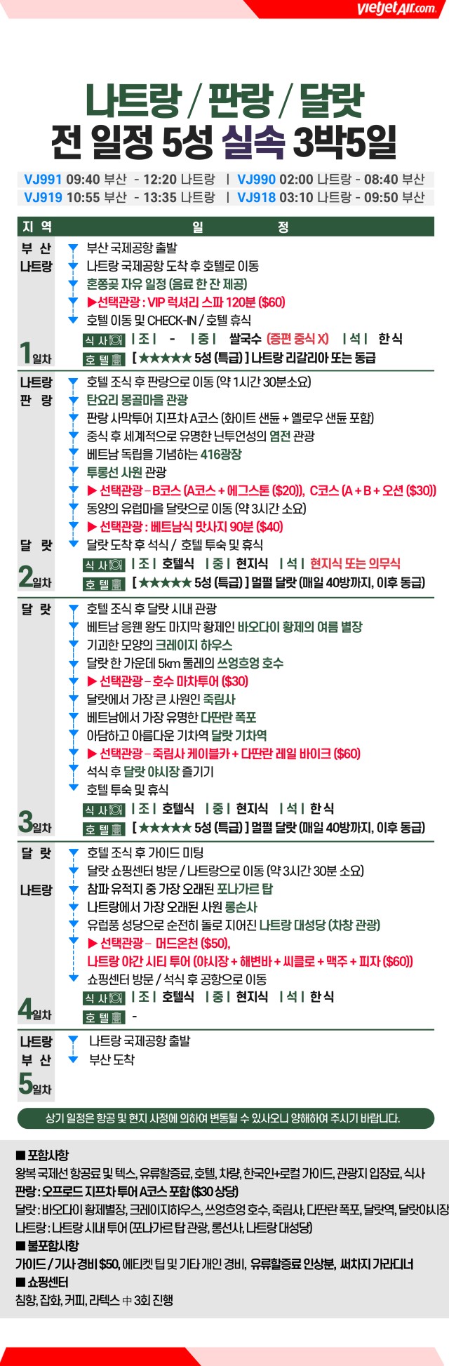 나트랑 달랏vs호핑 머드온천 판랑 노팁노옵션vs노쇼핑
