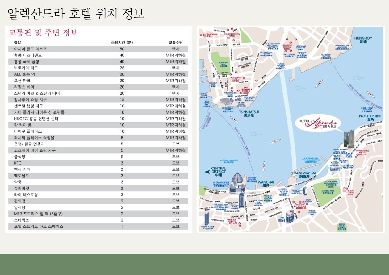 홍콩 에어텔 4성급호텔 알렉산드라호텔급 자유여행 or 투어