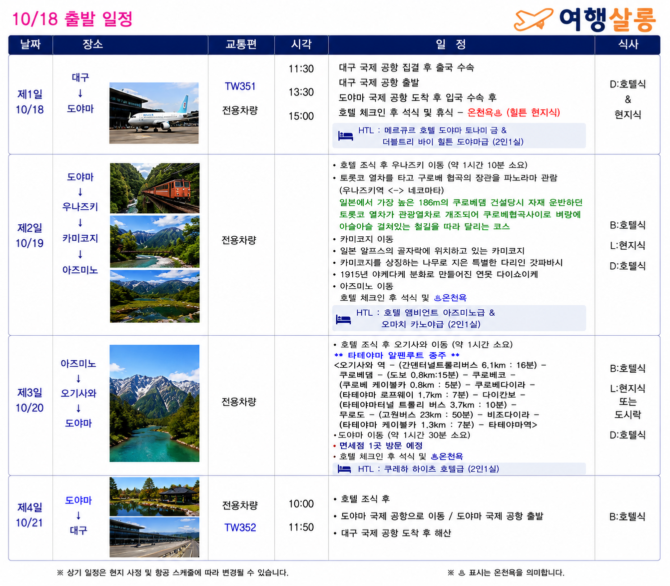 도야마4일 단풍절정 알펜루트횡단 토롯코열차 로프웨이