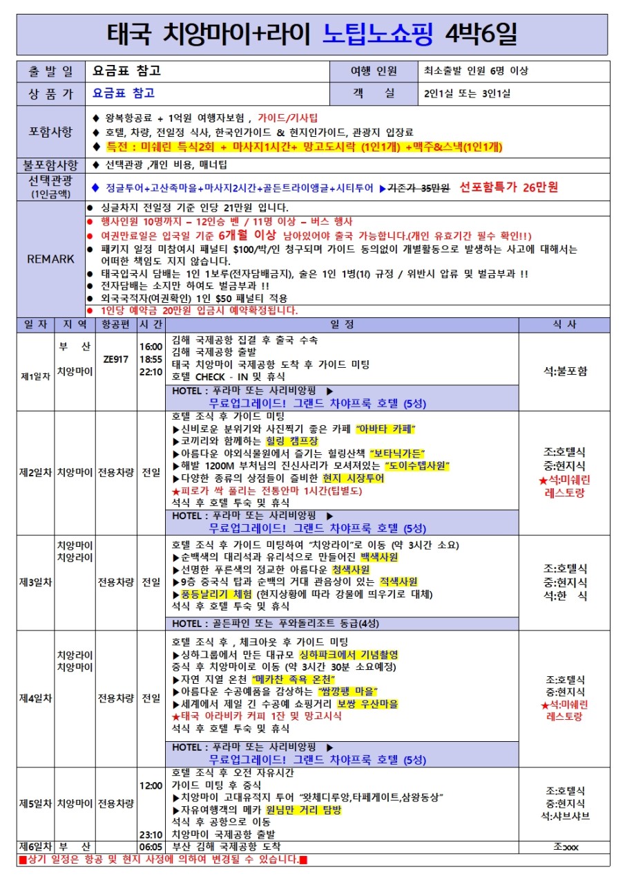치앙마이 치앙라이 노팁노쇼핑 5성업그레이드 망고도시락 미쉐린 레스토랑 특식