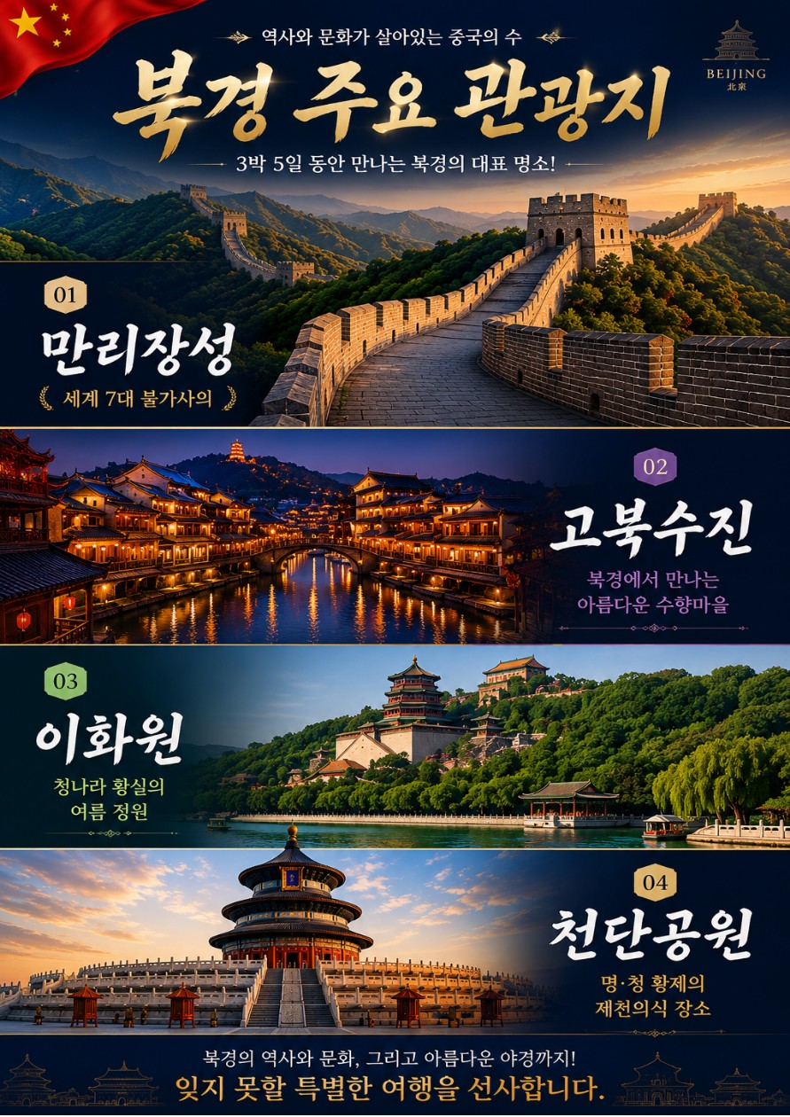 북경 노팁노옵션 고북수진 만리장성 천단공원 이화원